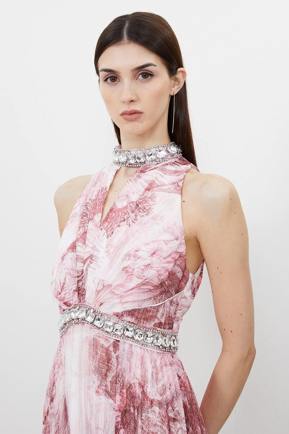 Abstract Floral Crystal Embellished Woven Split Maxi Dress BKK15876 3 Abstract Floral Crystal Embellished Woven Split Maxi Dress BKK15876