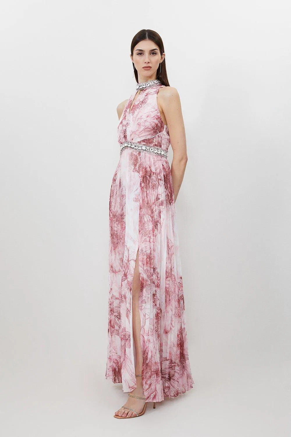 Abstract Floral Crystal Embellished Woven Split Maxi Dress BKK15876 6 Abstract Floral Crystal Embellished Woven Split Maxi Dress BKK15876