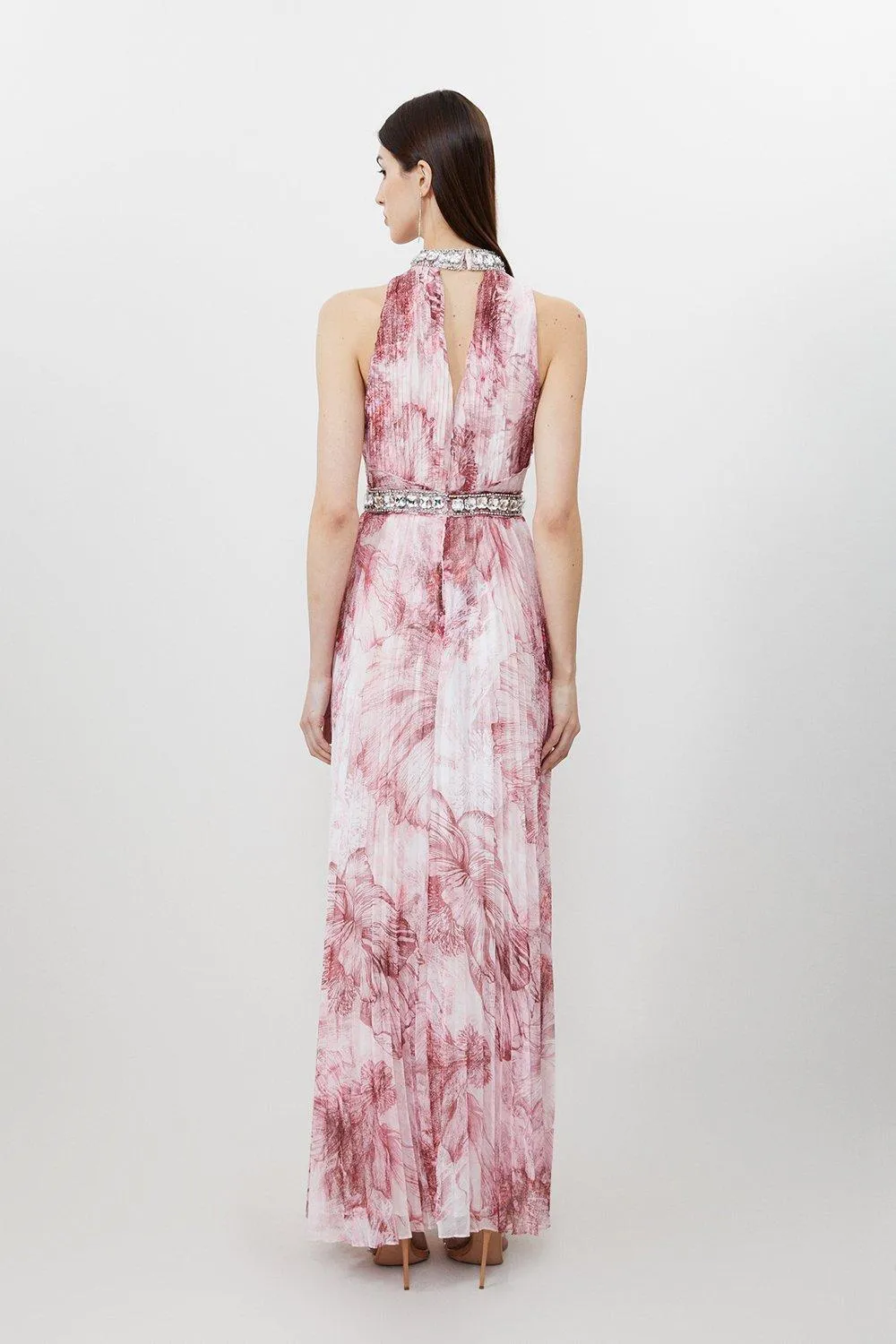 Abstract Floral Crystal Embellished Woven Split Maxi Dress BKK15876 7 Abstract Floral Crystal Embellished Woven Split Maxi Dress BKK15876