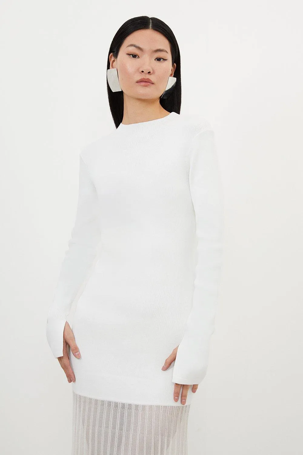 Viscose Blend Knit Sheer Skirt Maxi Dress BKK16219