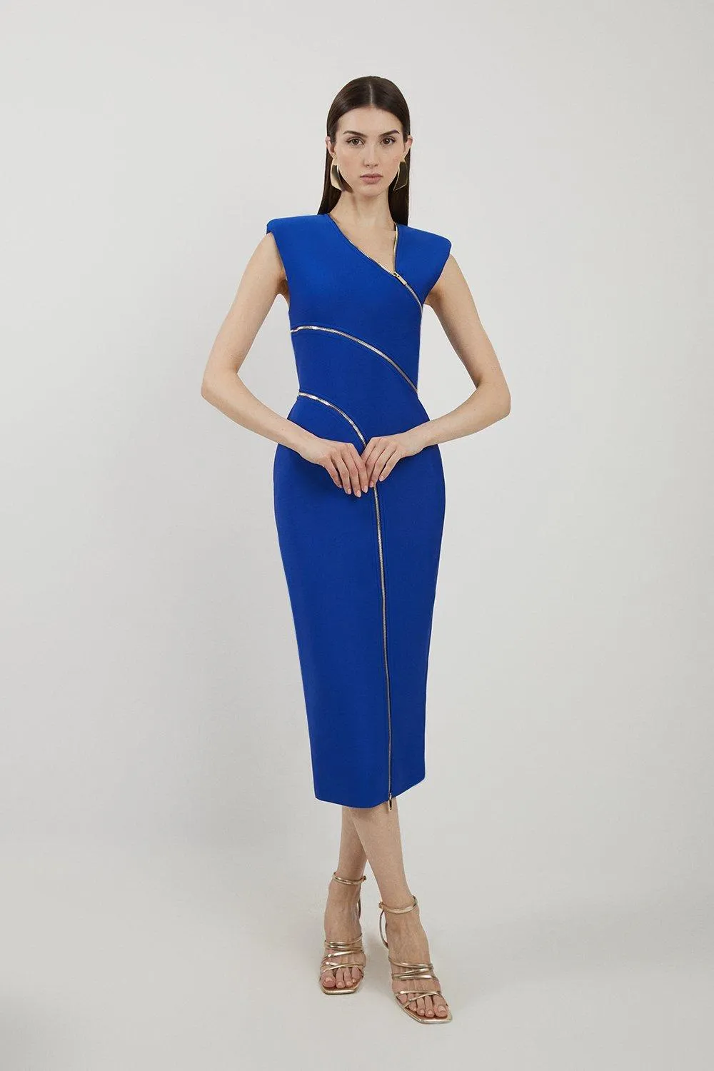 Bandage Form Fitting Zip Detail Midi Dress BKK16533