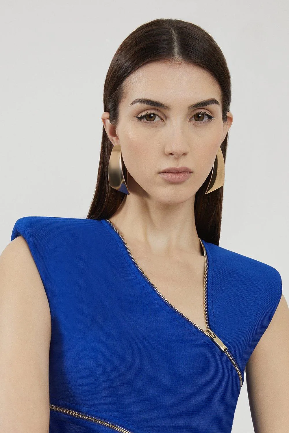 Bandage Form Fitting Zip Detail Midi Dress BKK16533