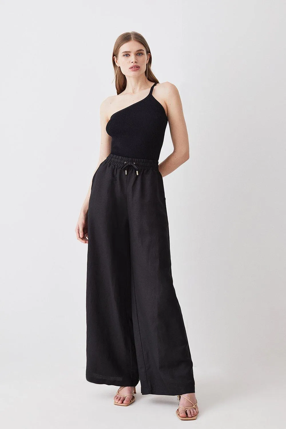 Linen Wide Leg Woven Pants BKK16793