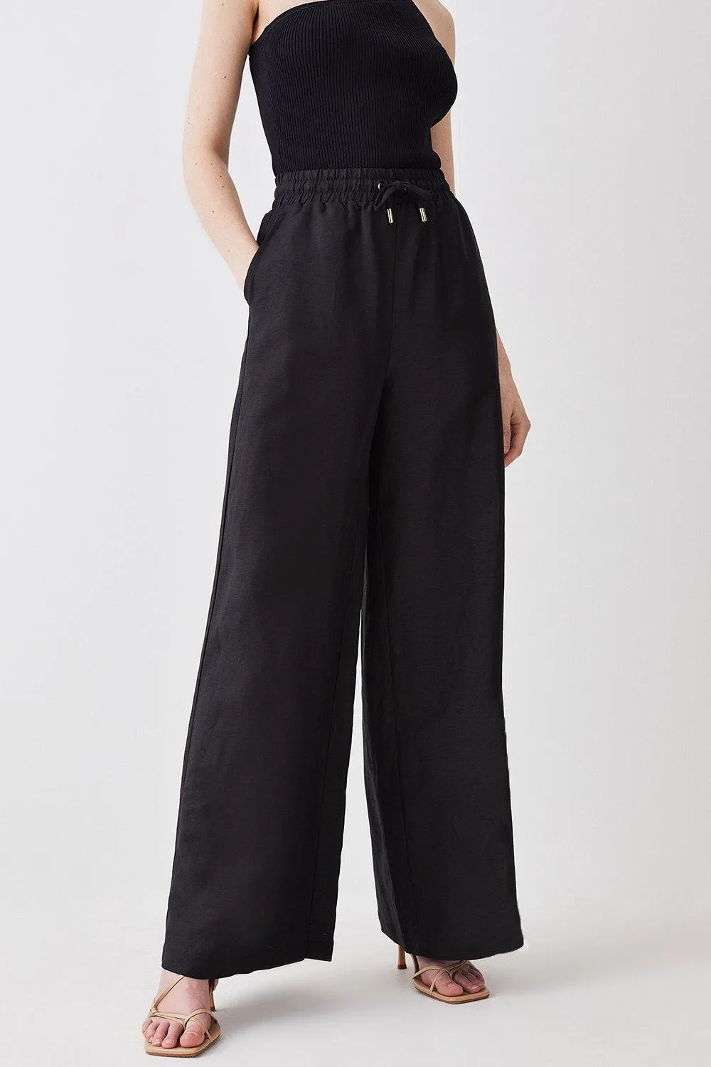 Linen Wide Leg Woven Pants BKK16793