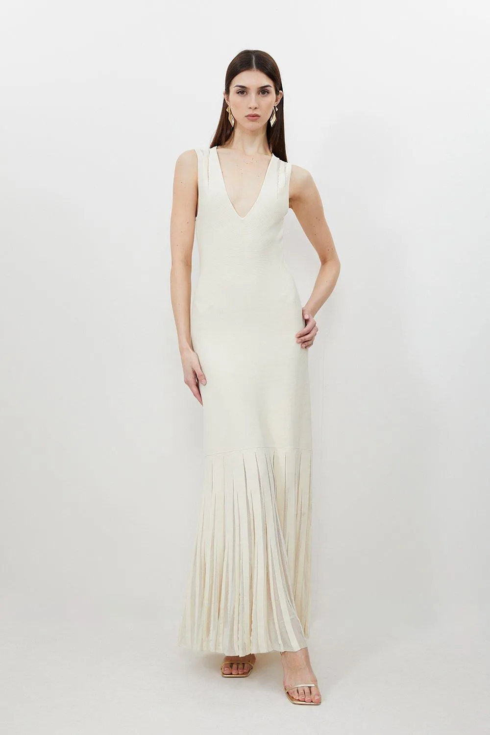 Viscose Blend Sheer Skirt Maxi Knit Dress BKK16994