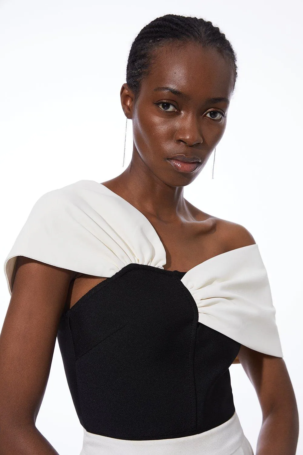 Figure Form Bandage Knit Asymmetric Strap Top BKK17476