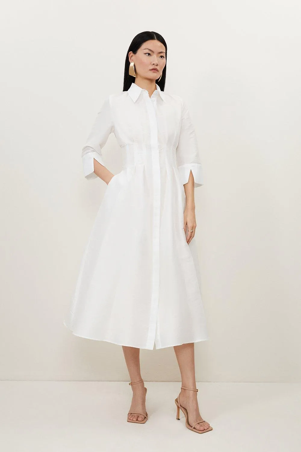 Lydia Millen Petite Tailored Taffeta Darted Waist Midi Dress BKK17512