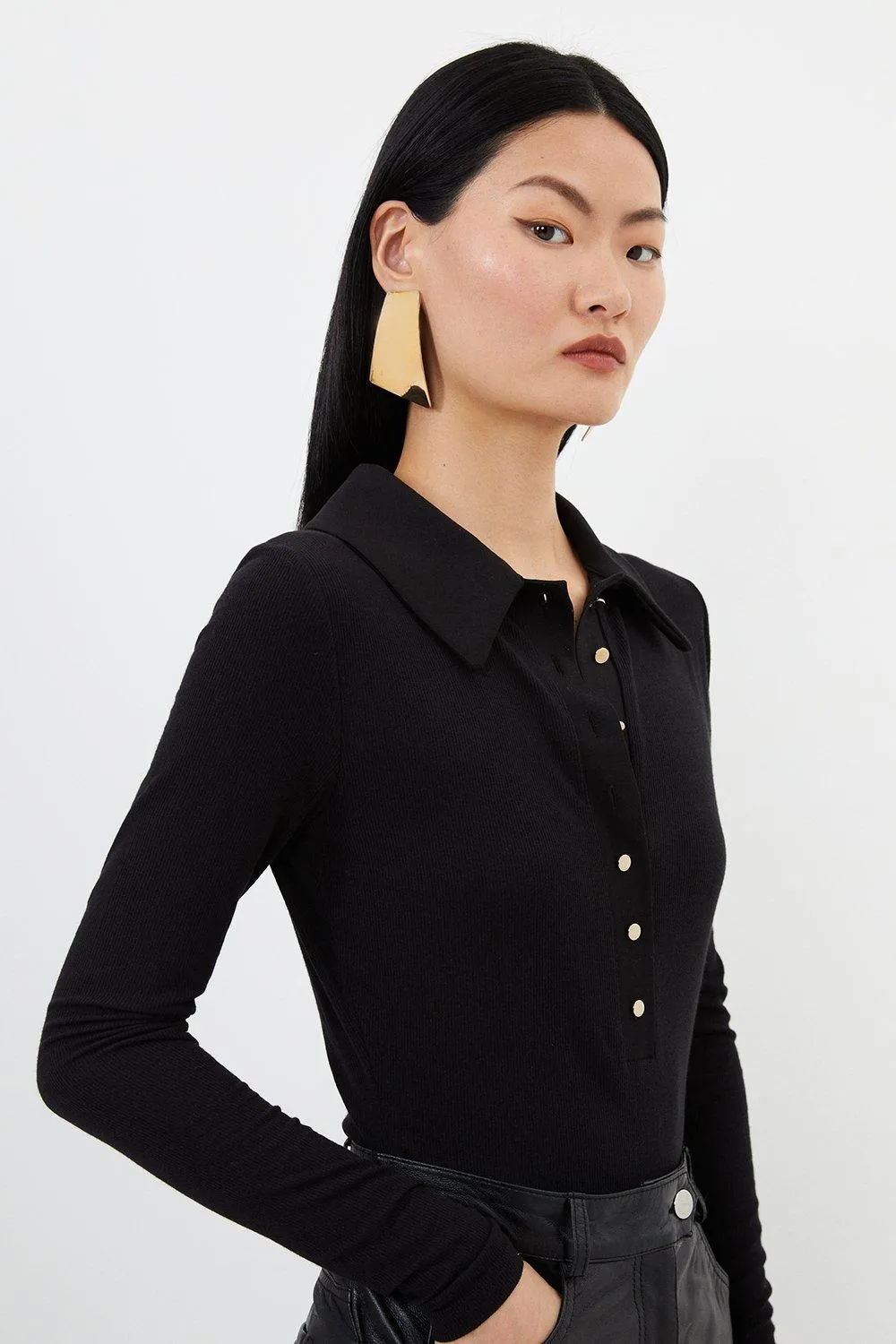 Viscose Rib Jersey Long Sleeve Collared Top BKK17657 3 Viscose Rib Jersey Long Sleeve Collared Top BKK17657