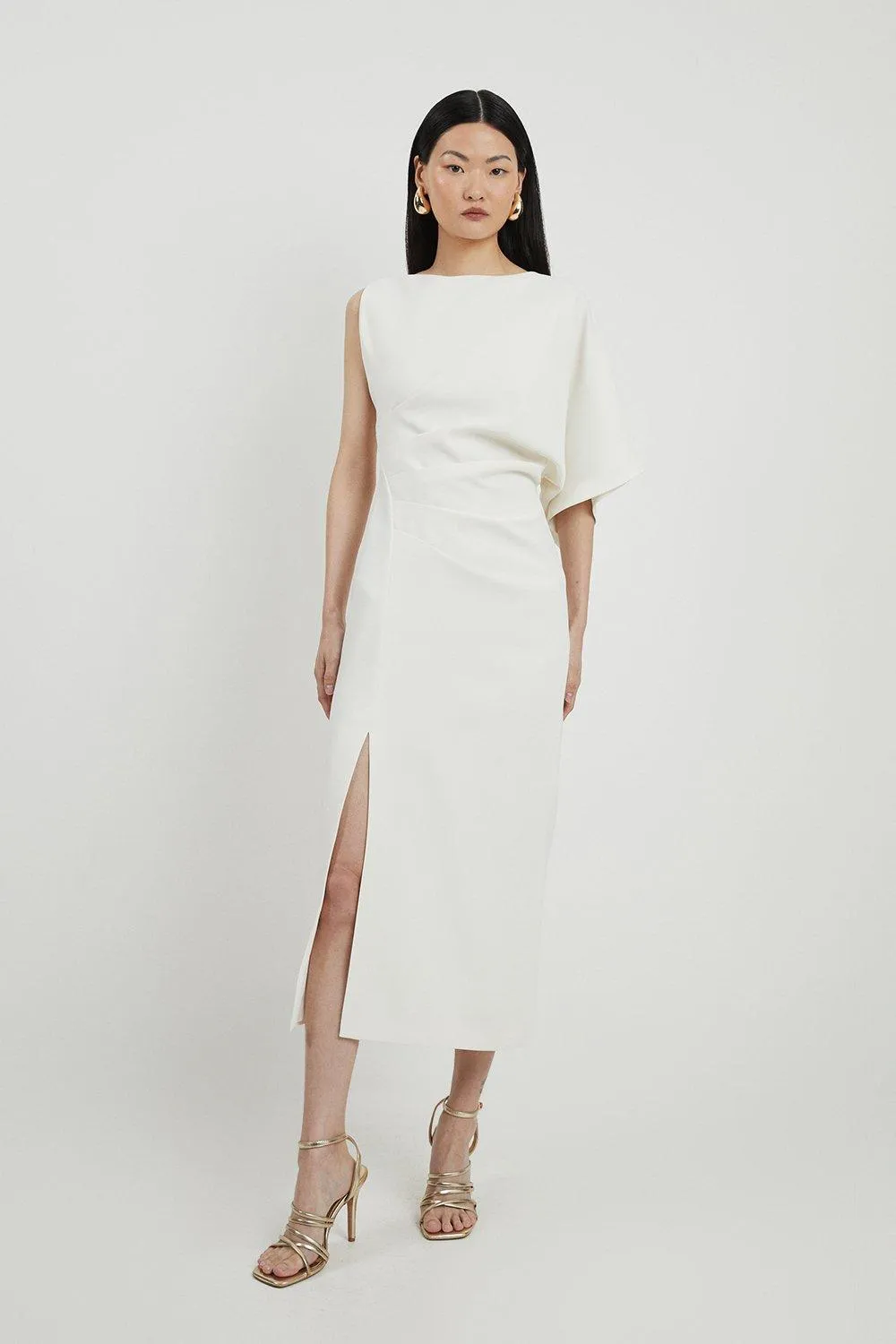 Fluid Tailored Asymmetric Sleeve Midi Dress BKK17837
