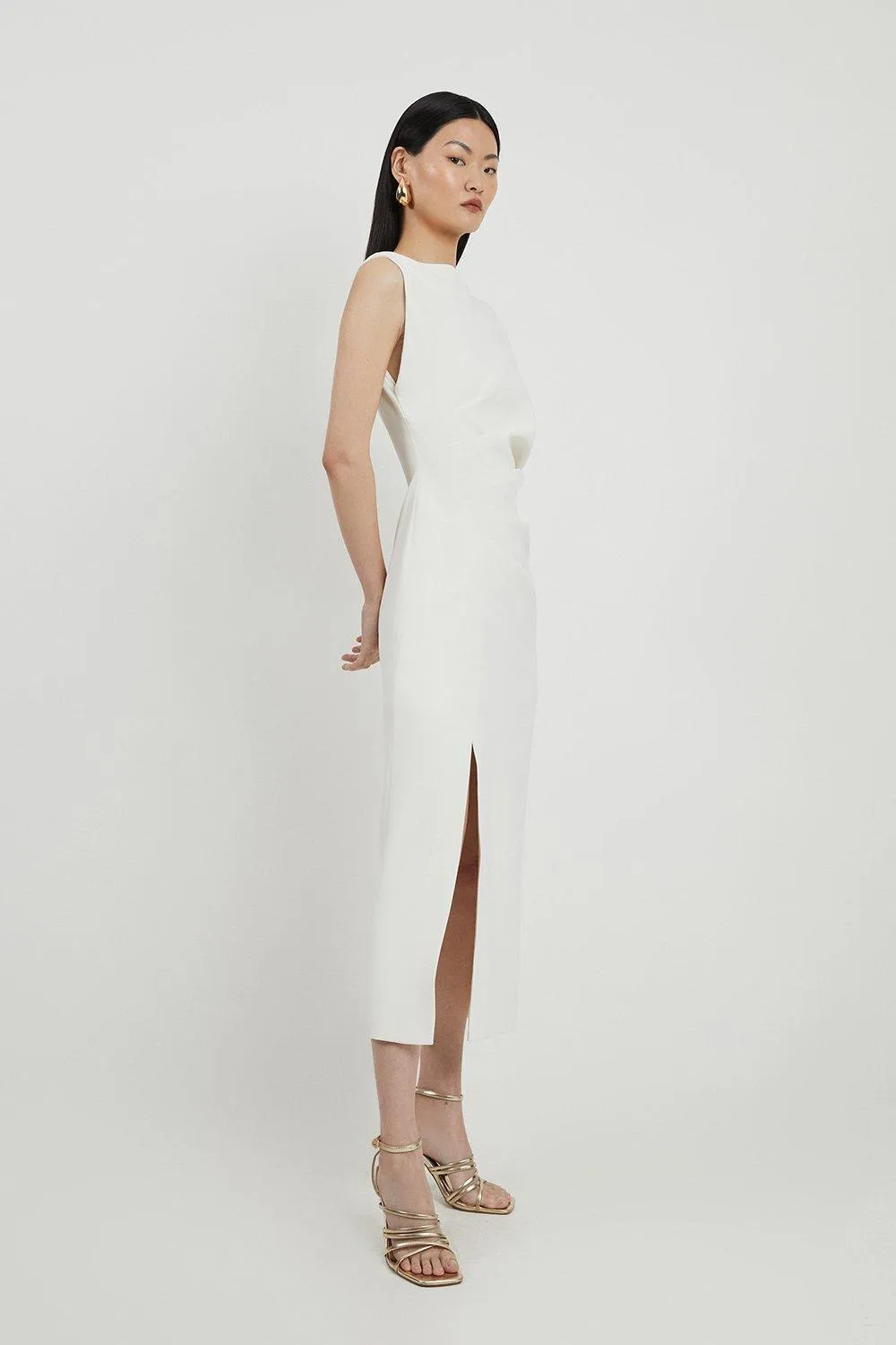 Fluid Tailored Asymmetric Sleeve Midi Dress BKK17837