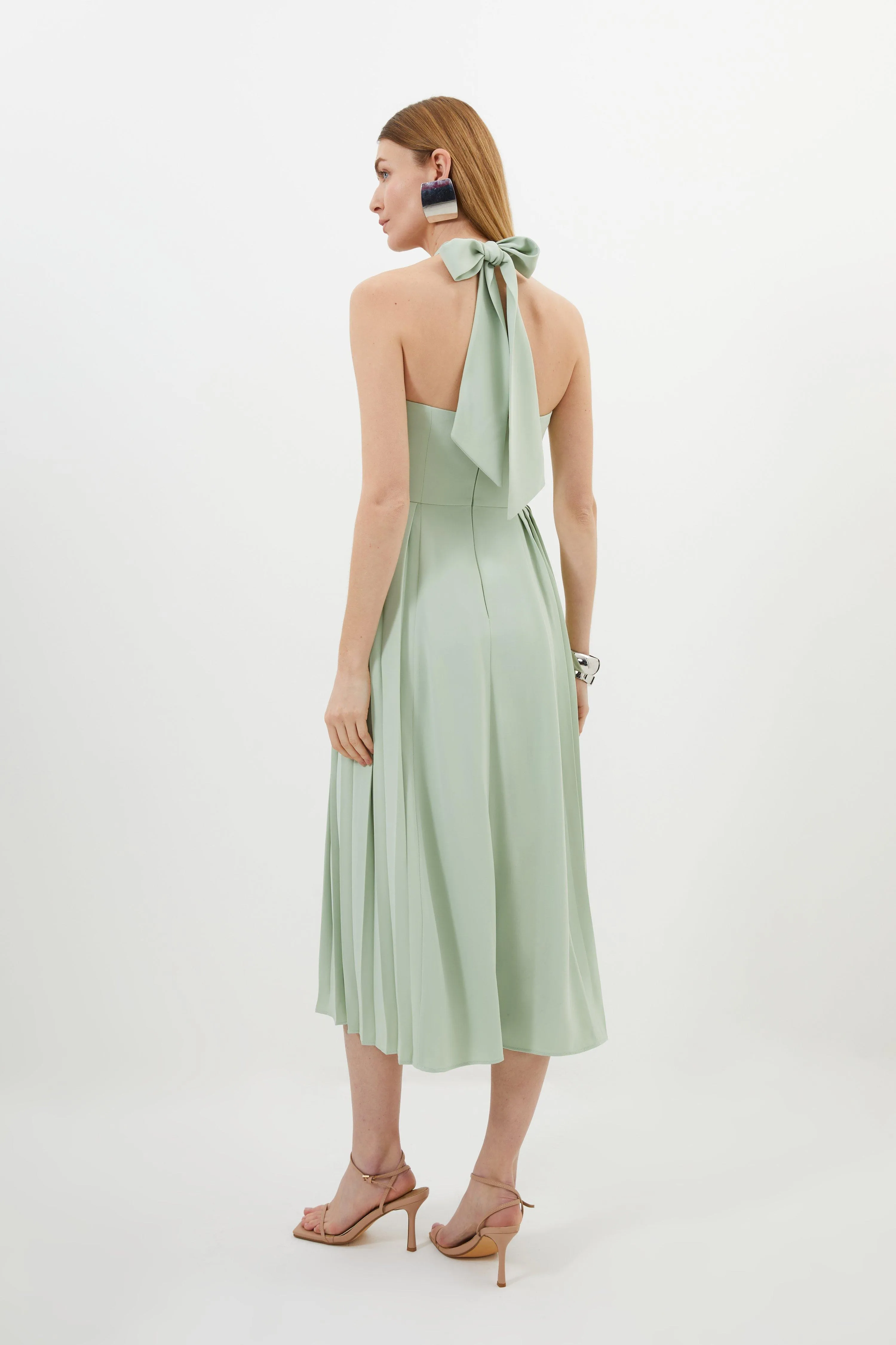 Petite Soft Tailored Halter Tie Neck Pleat Detail Midi Dress BKK16332 6 Petite Soft Tailored Halter Tie Neck Pleat Detail Midi Dress BKK16332