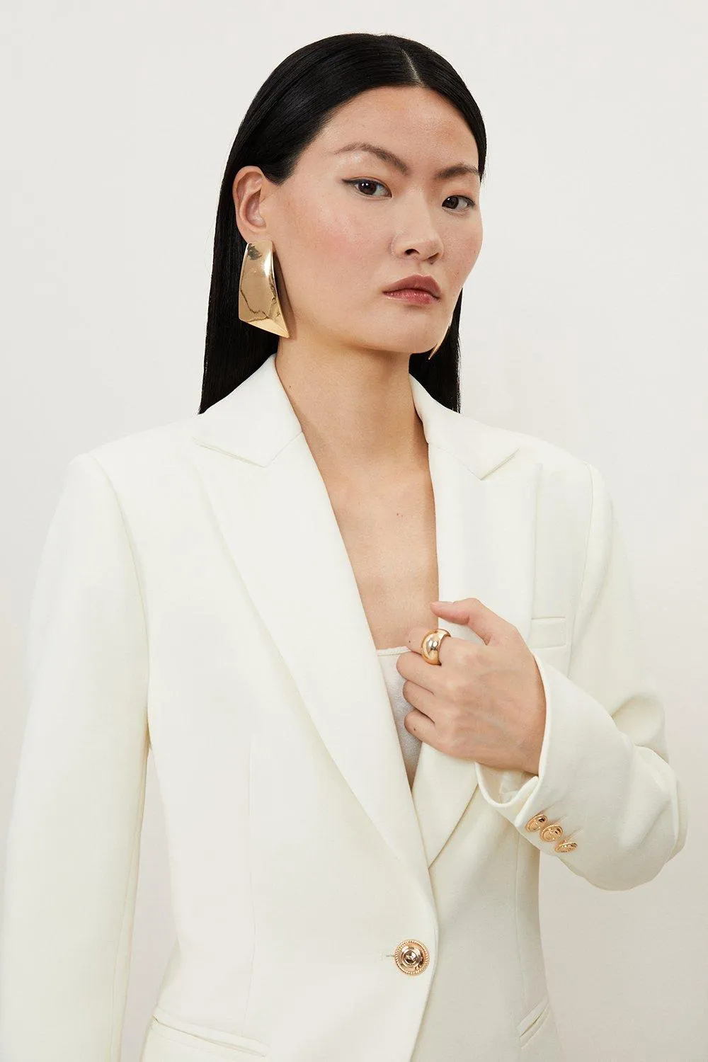 Petite Compact Stretch Single Breasted Tailored Blazer BKK18059