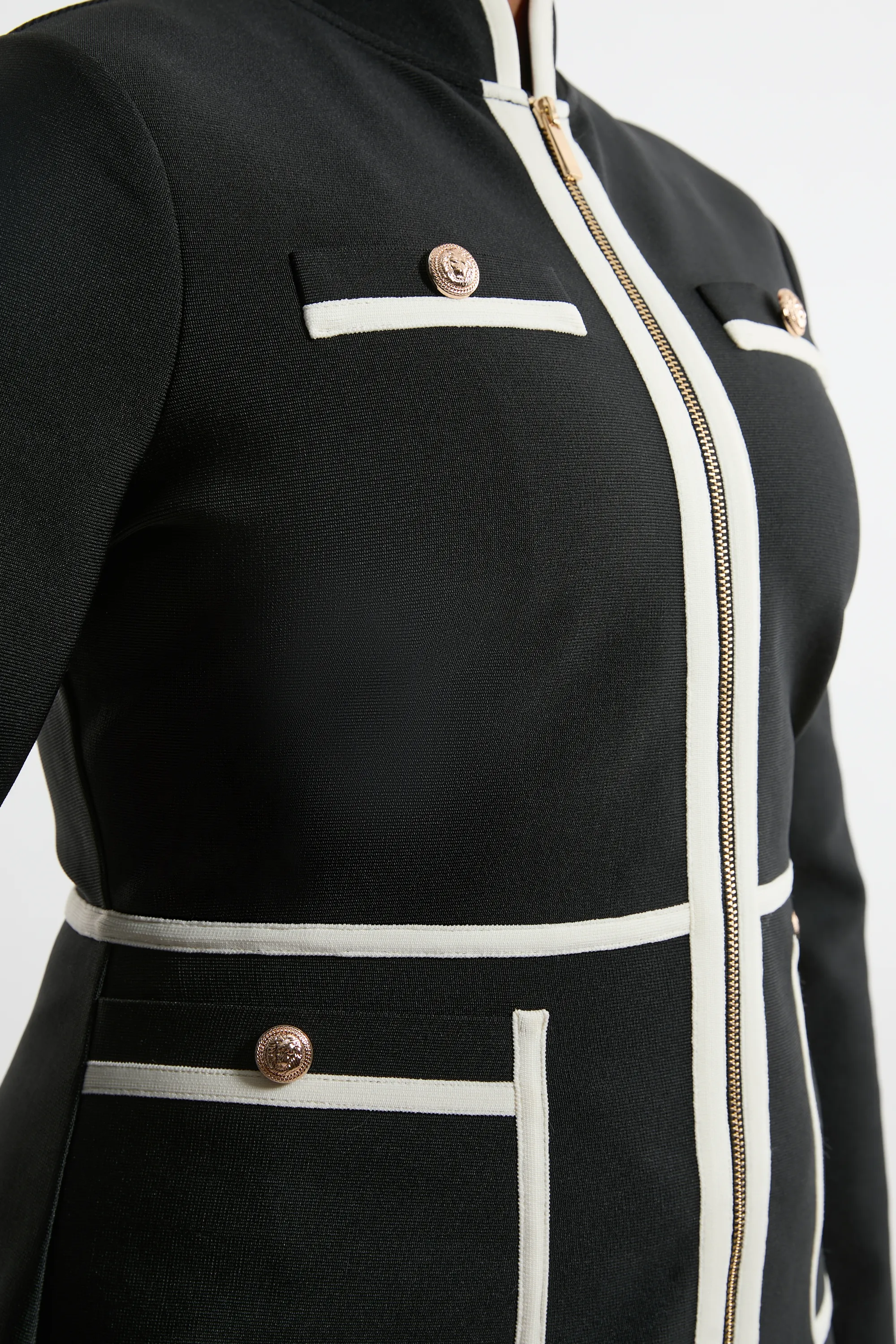 Plus Size Figure Form Bandage Knit Piping Detail Military Dress BKK22098 3 Plus Size Figure Form Bandage Knit Piping Detail Military Dress BKK22098