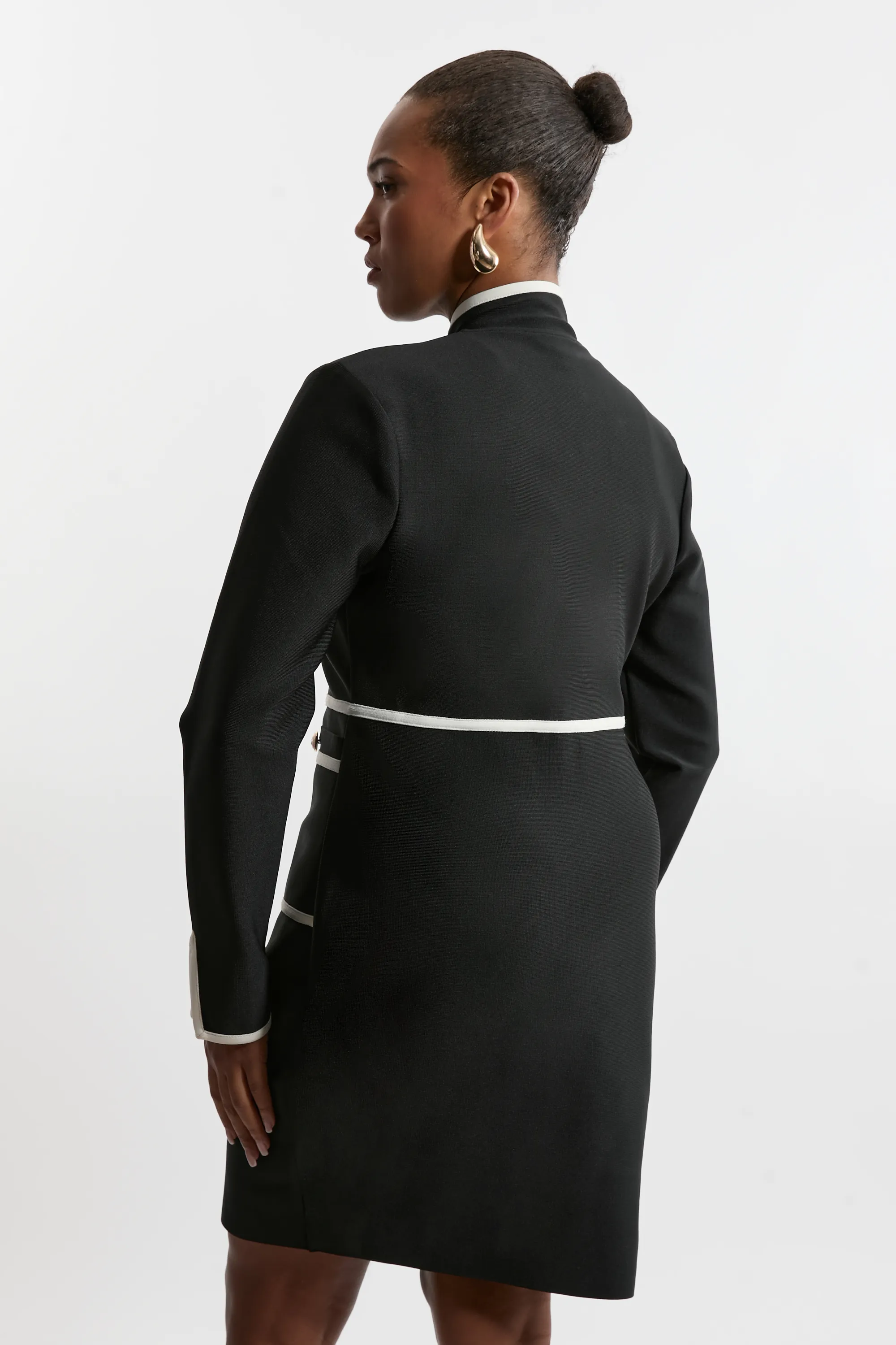 Plus Size Figure Form Bandage Knit Piping Detail Military Dress BKK22098 5 Plus Size Figure Form Bandage Knit Piping Detail Military Dress BKK22098