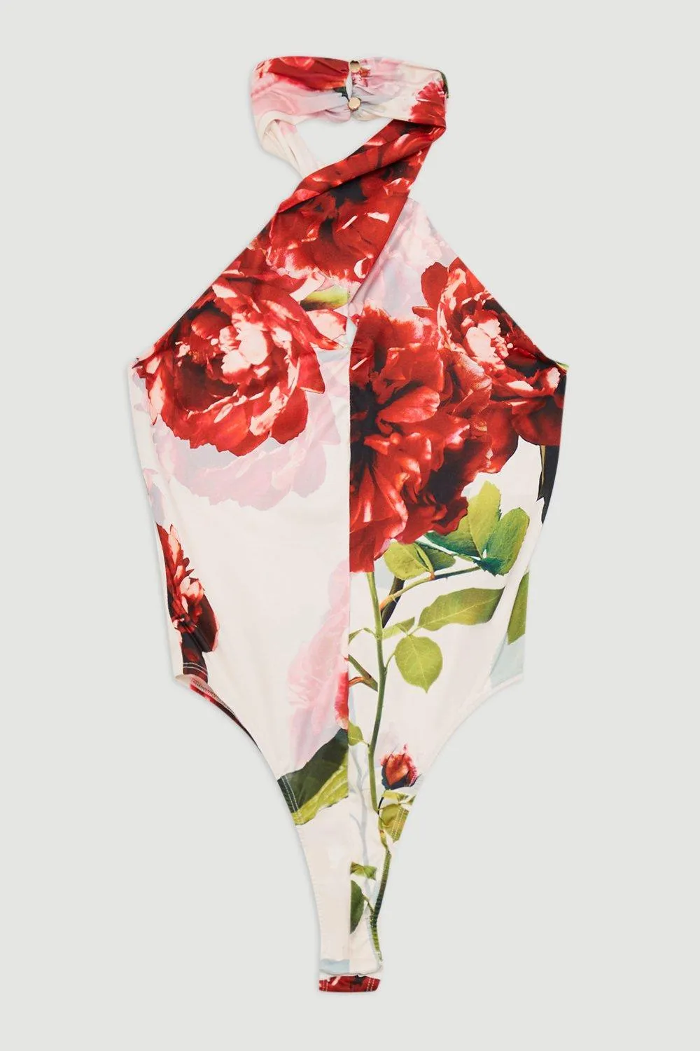 Rose Print Cross Neck Drapey Crepe Jersey Bodysuit BKK18094 4 Rose Print Cross Neck Drapey Crepe Jersey Bodysuit BKK18094