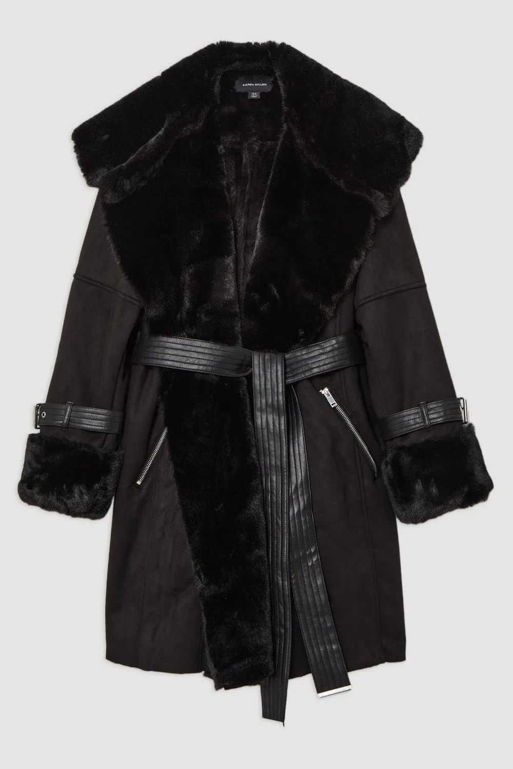 Faux Shearling Collar & Cuff Belted Short Coat BKK18445 4 Faux Shearling Collar & Cuff Belted Short Coat BKK18445