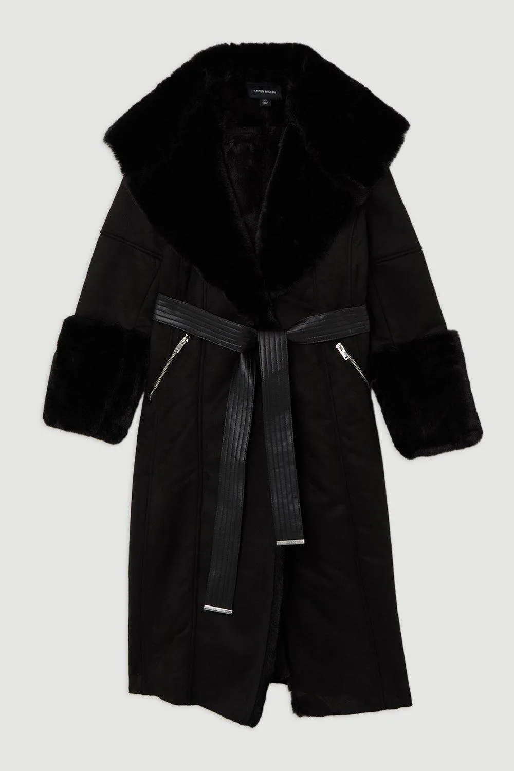 Faux Shearling Collar & Cuff Belted Midi Coat BKK18495 4 Faux Shearling Collar & Cuff Belted Midi Coat BKK18495