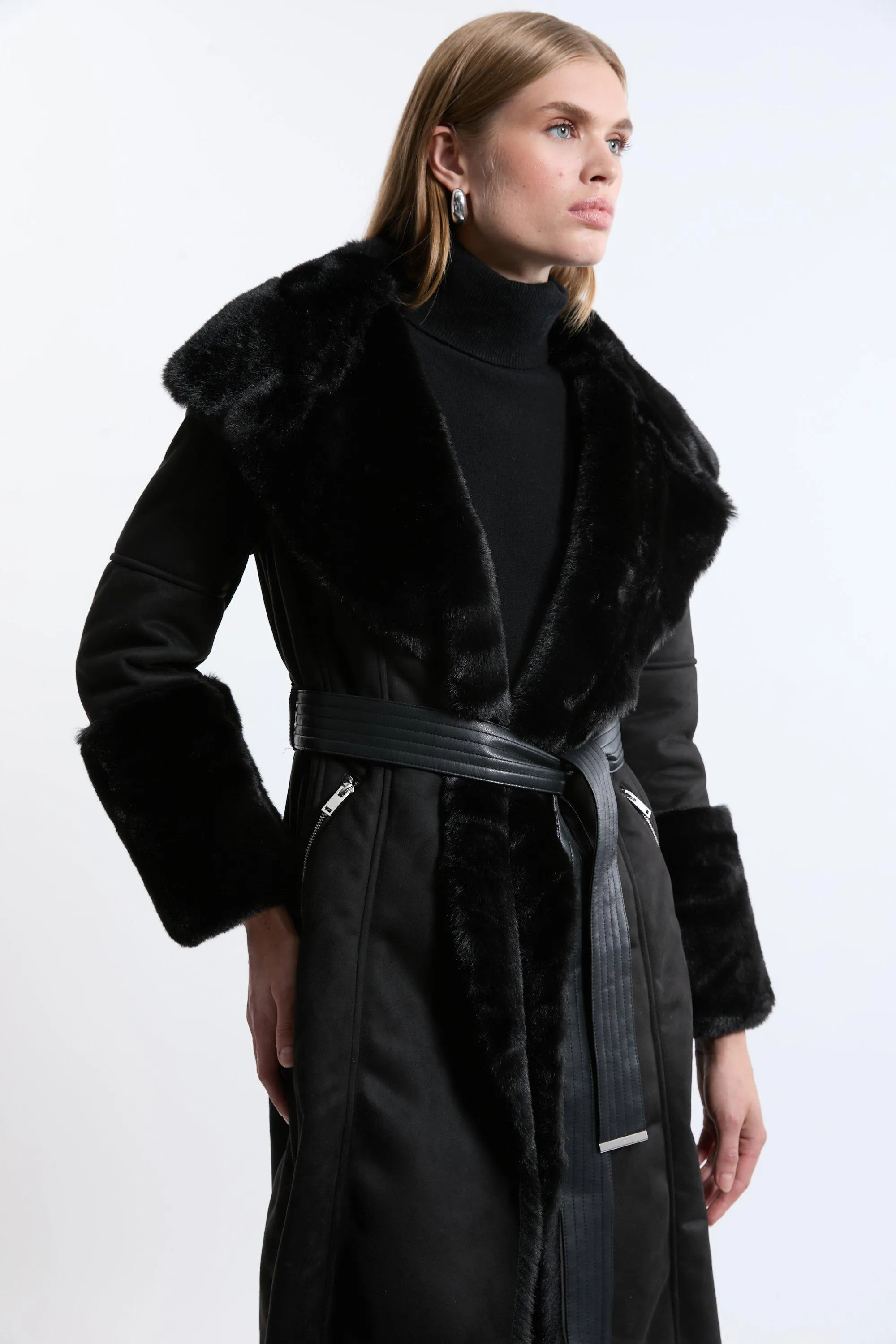 Faux Shearling Collar & Cuff Belted Midi Coat BKK18495 5 Faux Shearling Collar & Cuff Belted Midi Coat BKK18495