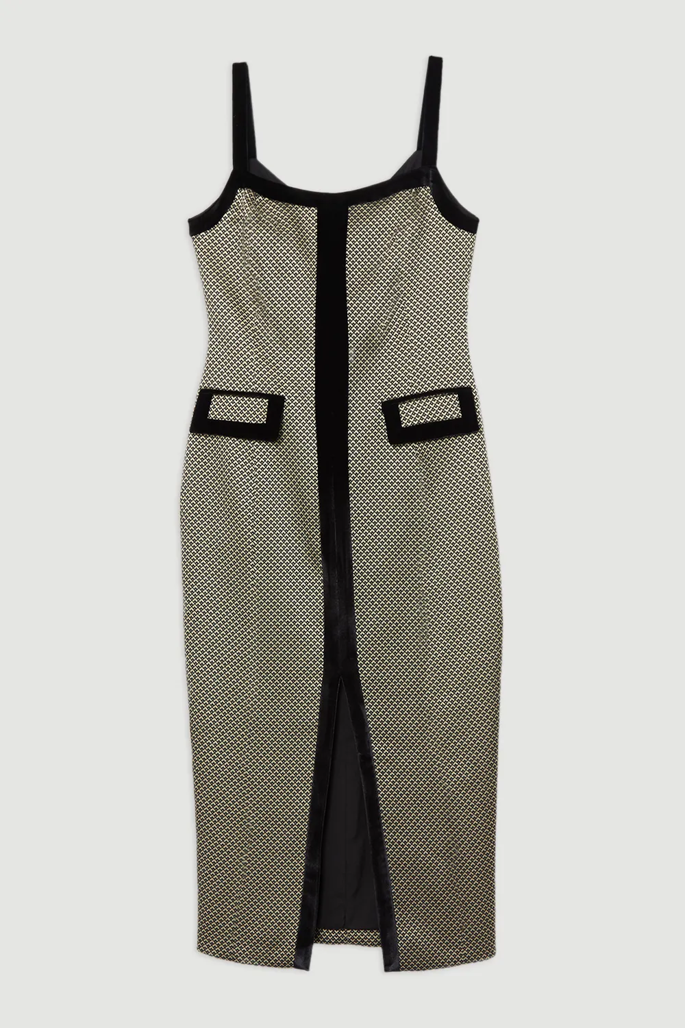 Geo Jacquard Velvet Mix Tailored Strappy Maxi Dress BKK22142