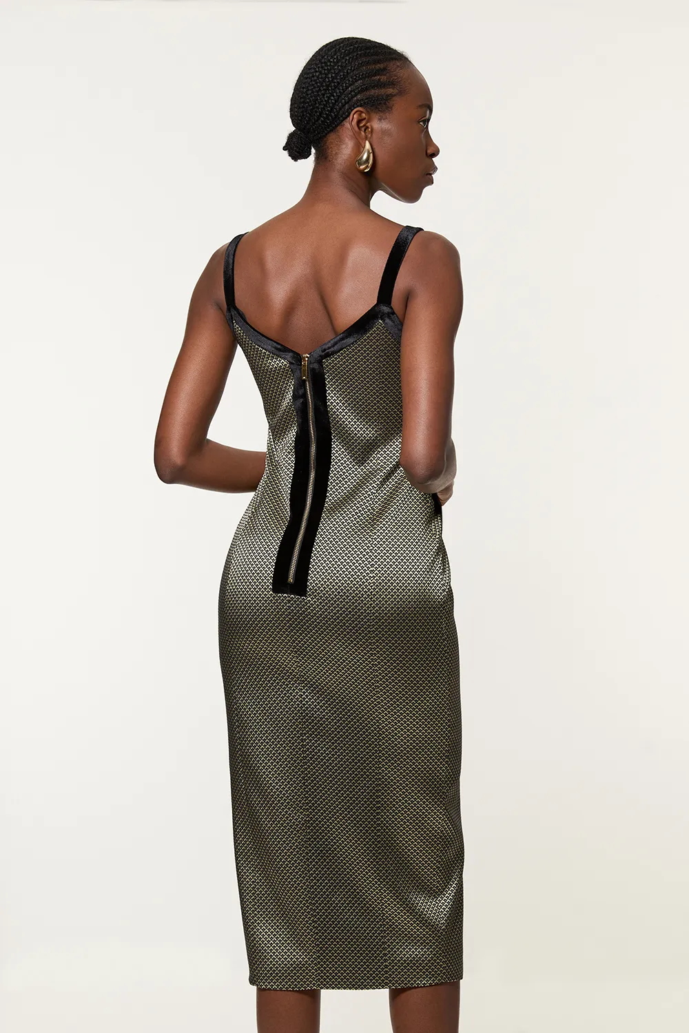 Geo Jacquard Velvet Mix Tailored Strappy Maxi Dress BKK22142