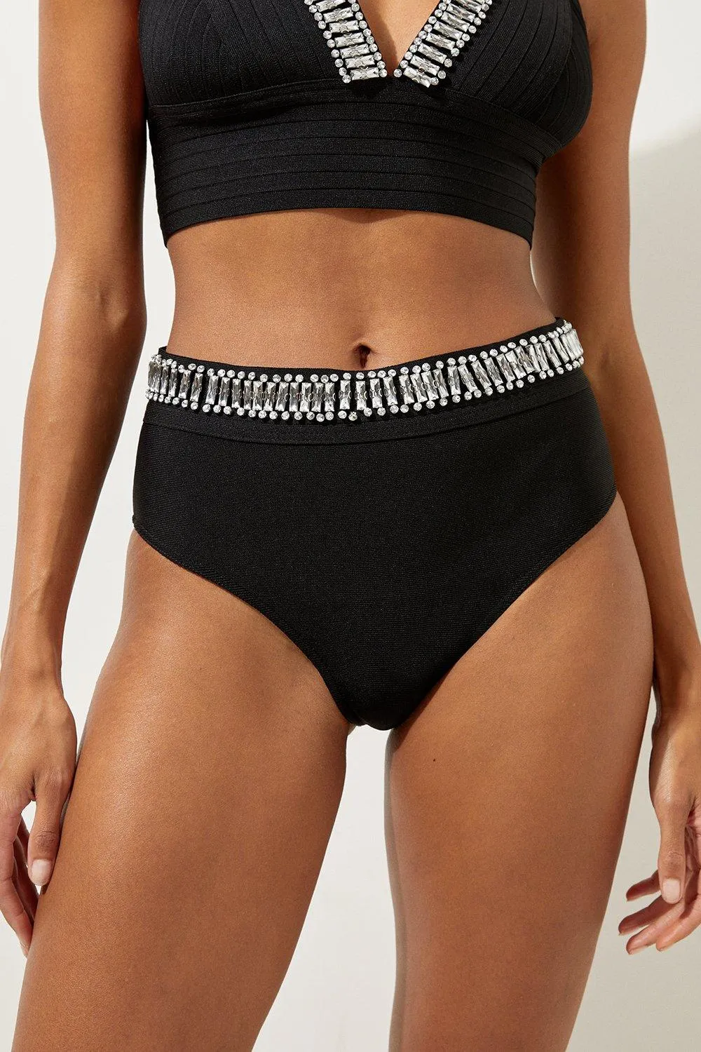 Bandage Embellished Trim High Waist Bikini Bottoms BKK19034