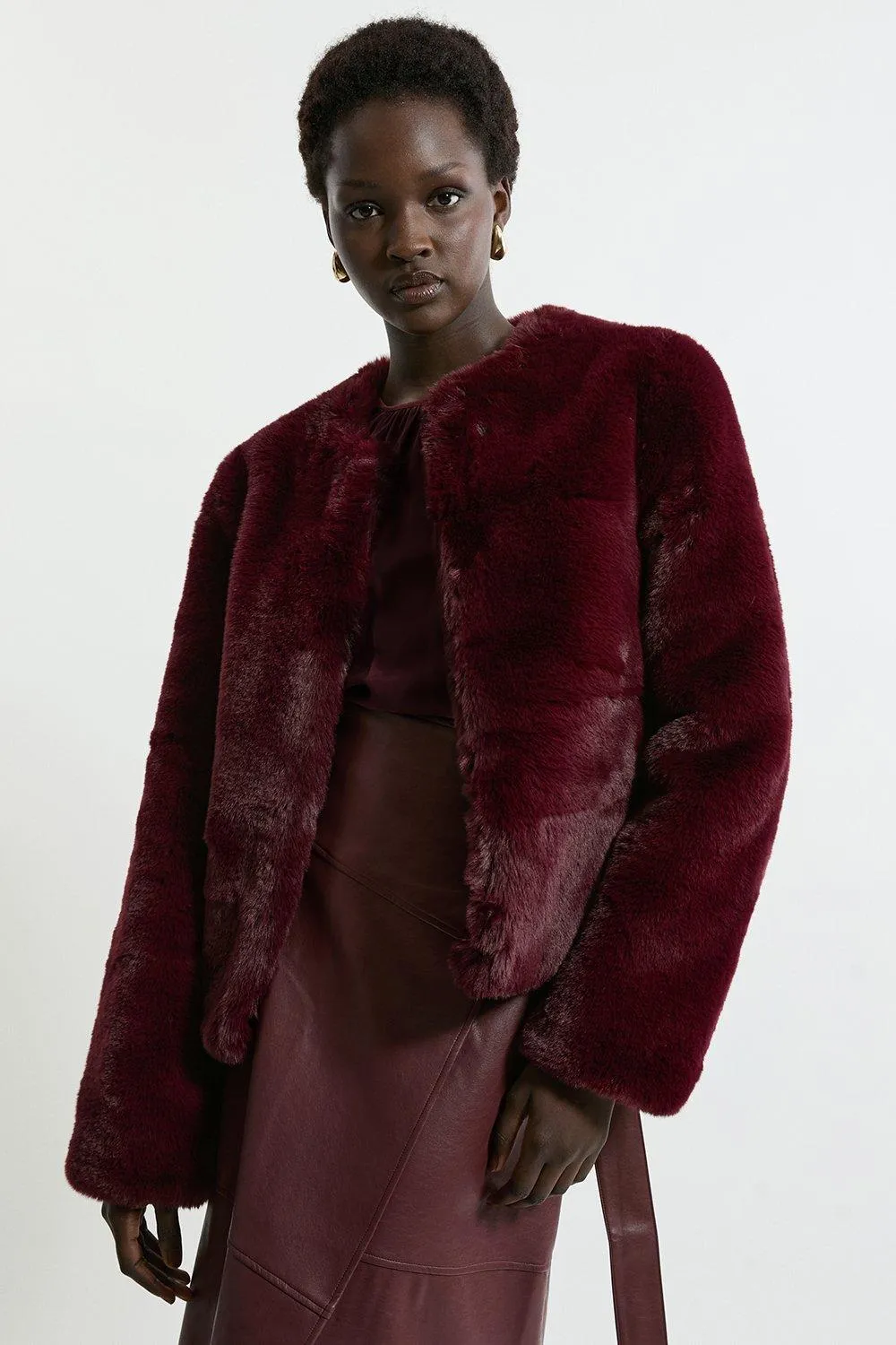 Collarless Faux Fur Jacket BKK19093