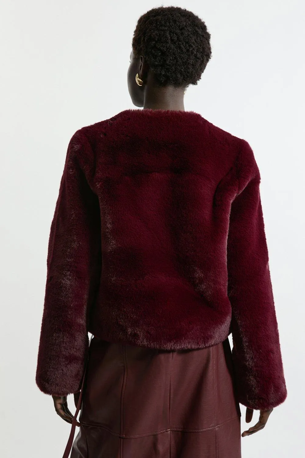 Collarless Faux Fur Jacket BKK19093 3 Collarless Faux Fur Jacket BKK19093