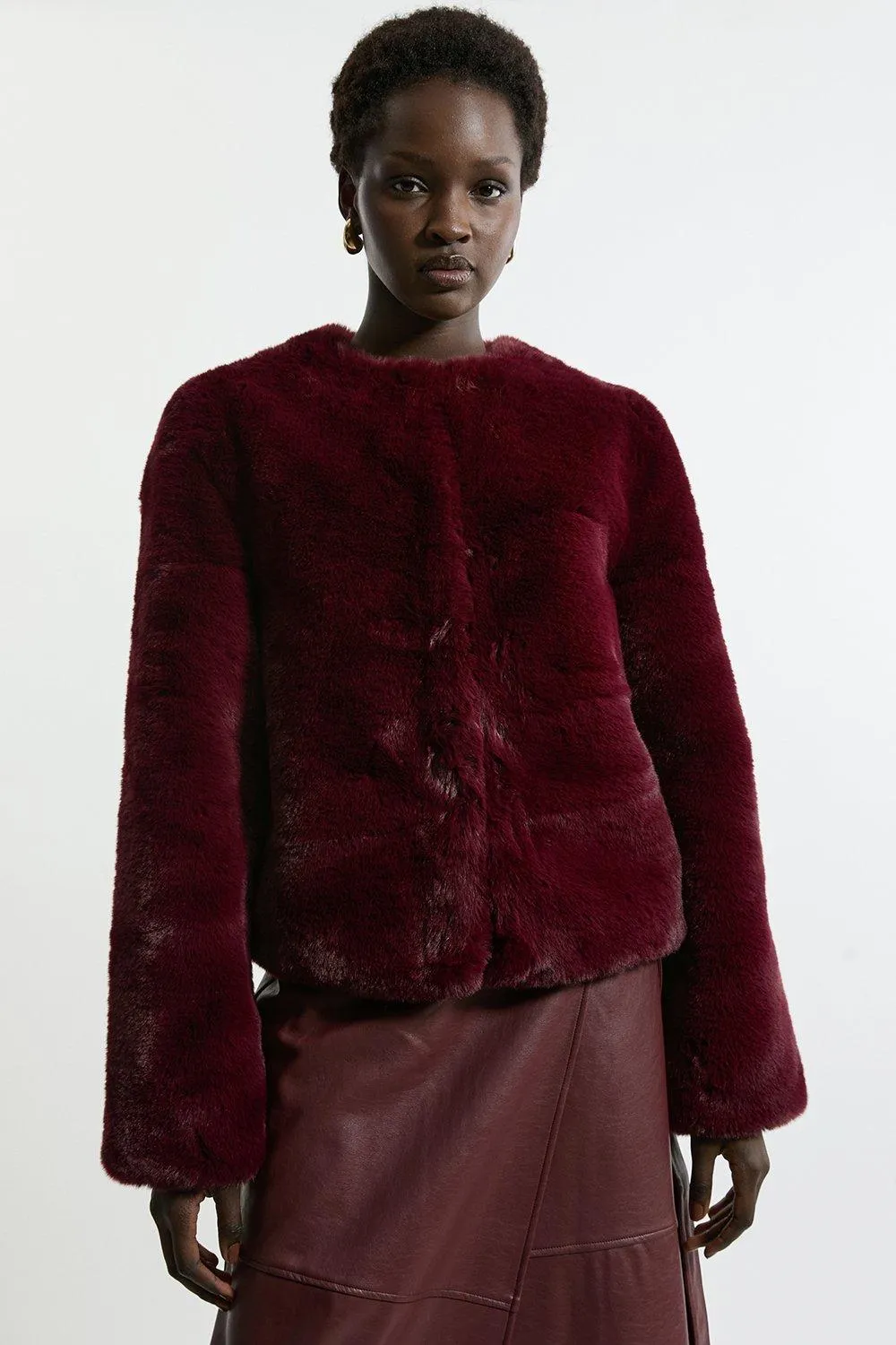 Collarless Faux Fur Jacket BKK19093 6 Collarless Faux Fur Jacket BKK19093