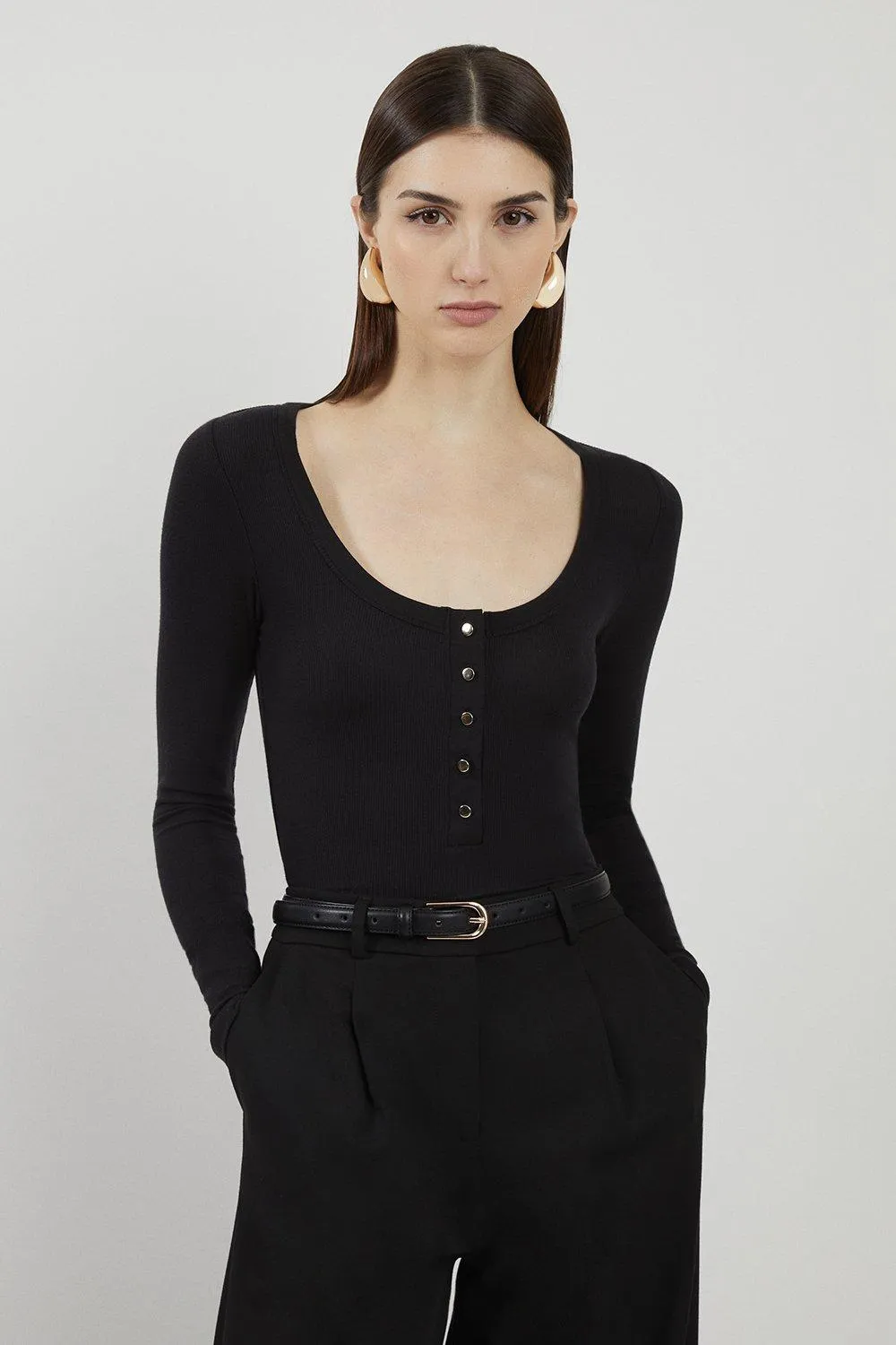 Lux Viscose Rib Jersey Long Sleeve Scoop Neck Top BKK19118