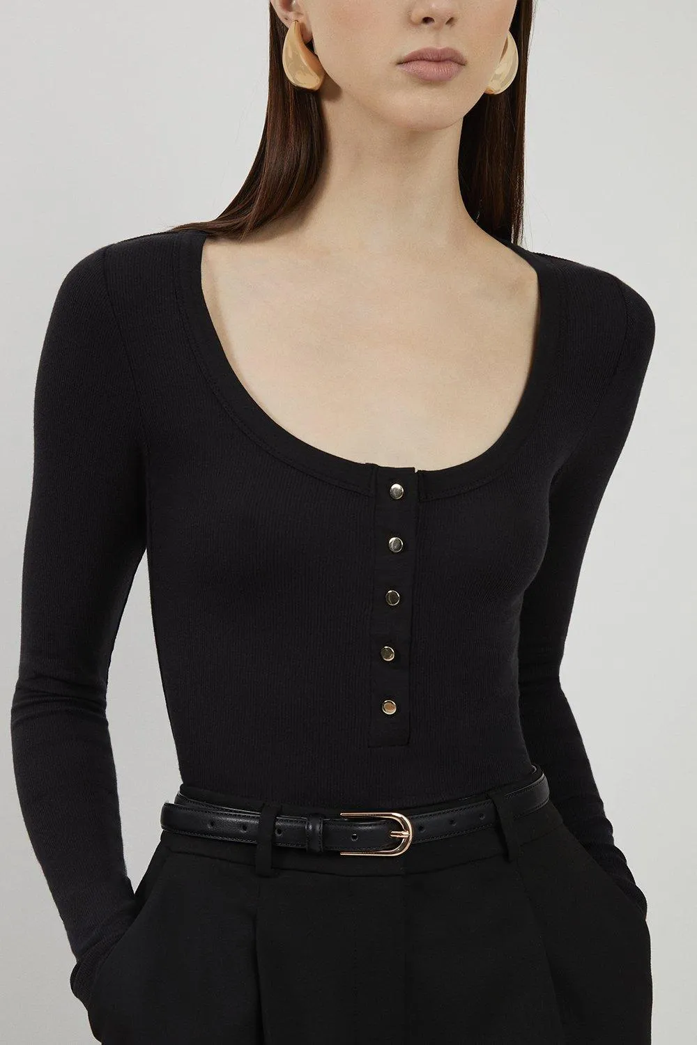 Lux Viscose Rib Jersey Long Sleeve Scoop Neck Top BKK19118