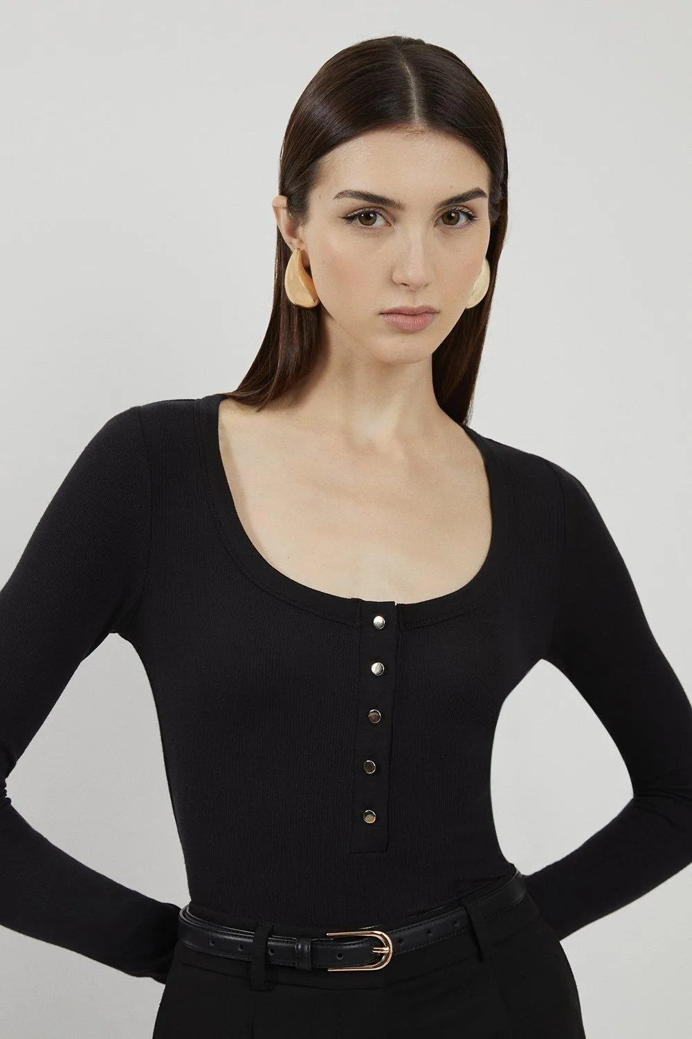 Lux Viscose Rib Jersey Long Sleeve Scoop Neck Top BKK19118