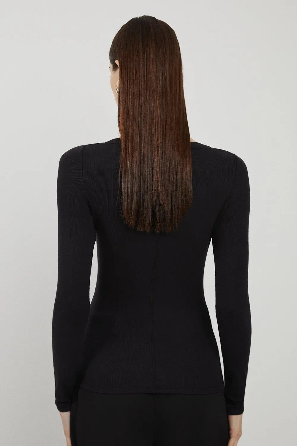 Lux Viscose Rib Jersey Long Sleeve Scoop Neck Top BKK19118