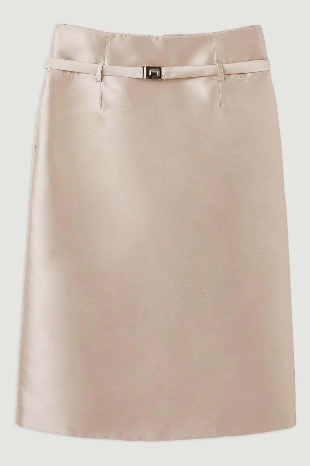 Satin Twill Belted Tailored Midi Skirt BKK19186