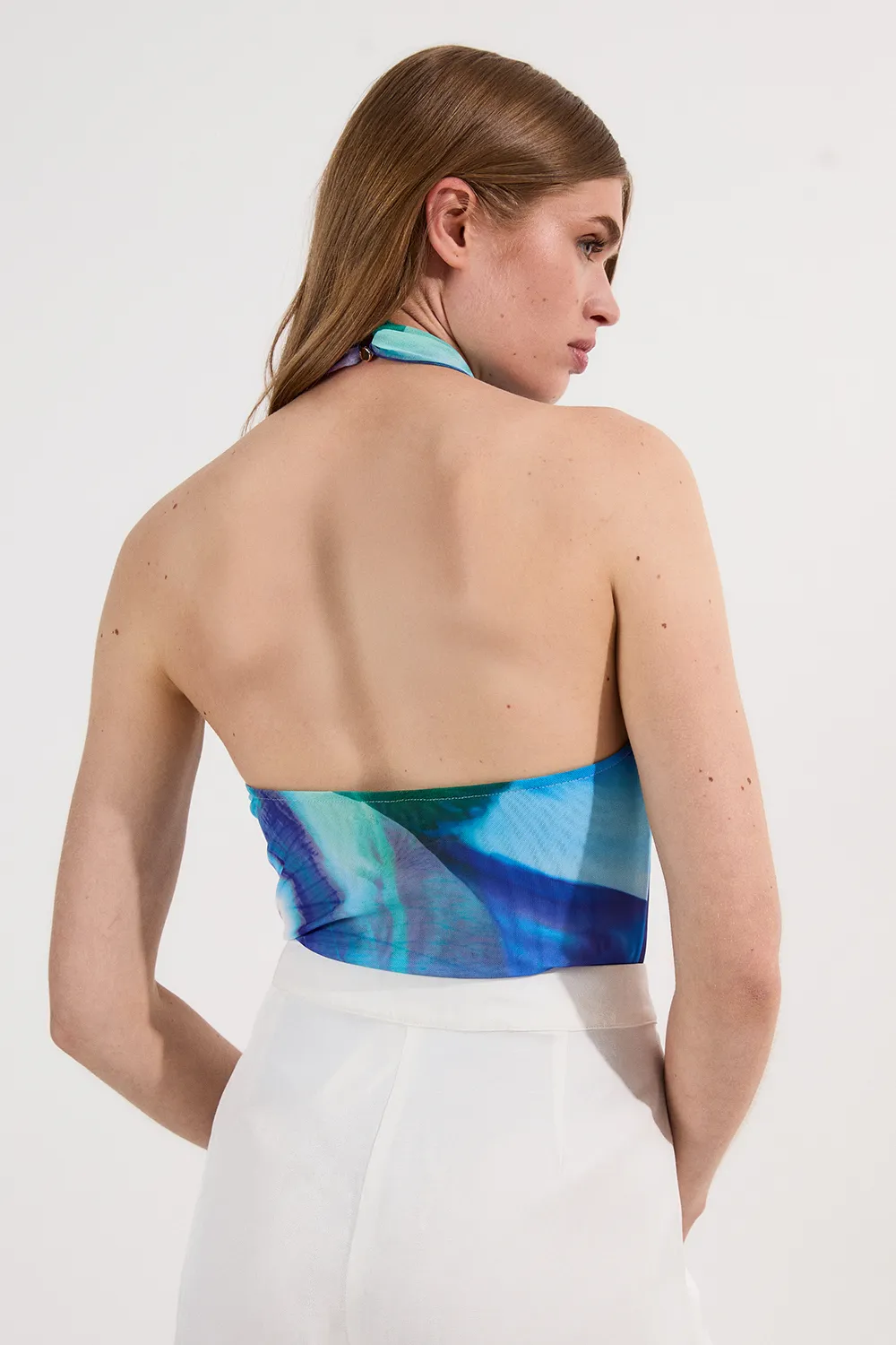 Printed Mesh Cross Neck Bodysuit BKK19376 5 Printed Mesh Cross Neck Bodysuit BKK19376