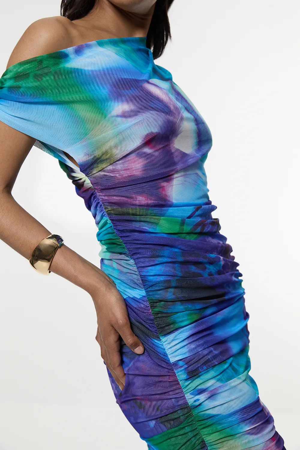 Printed Mesh Jersey One Shoulder Midi Dress BKK19377 3 Printed Mesh Jersey One Shoulder Midi Dress BKK19377