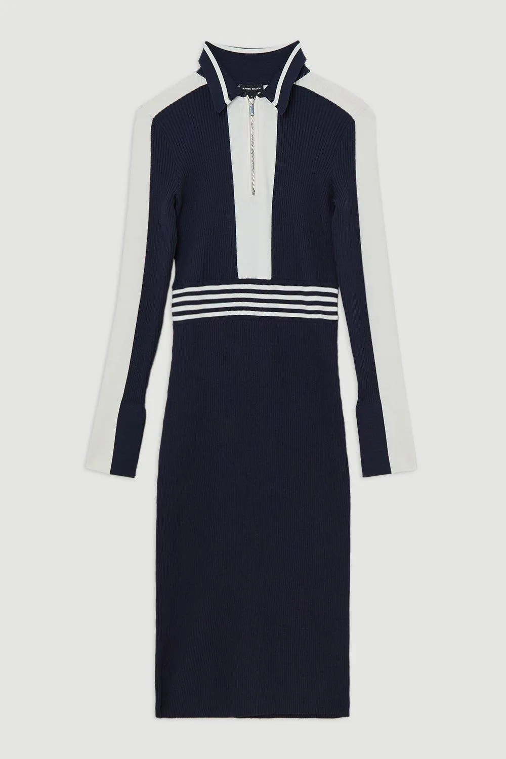 Rib Knit Polo Zip Up Midi Dress BKK19436