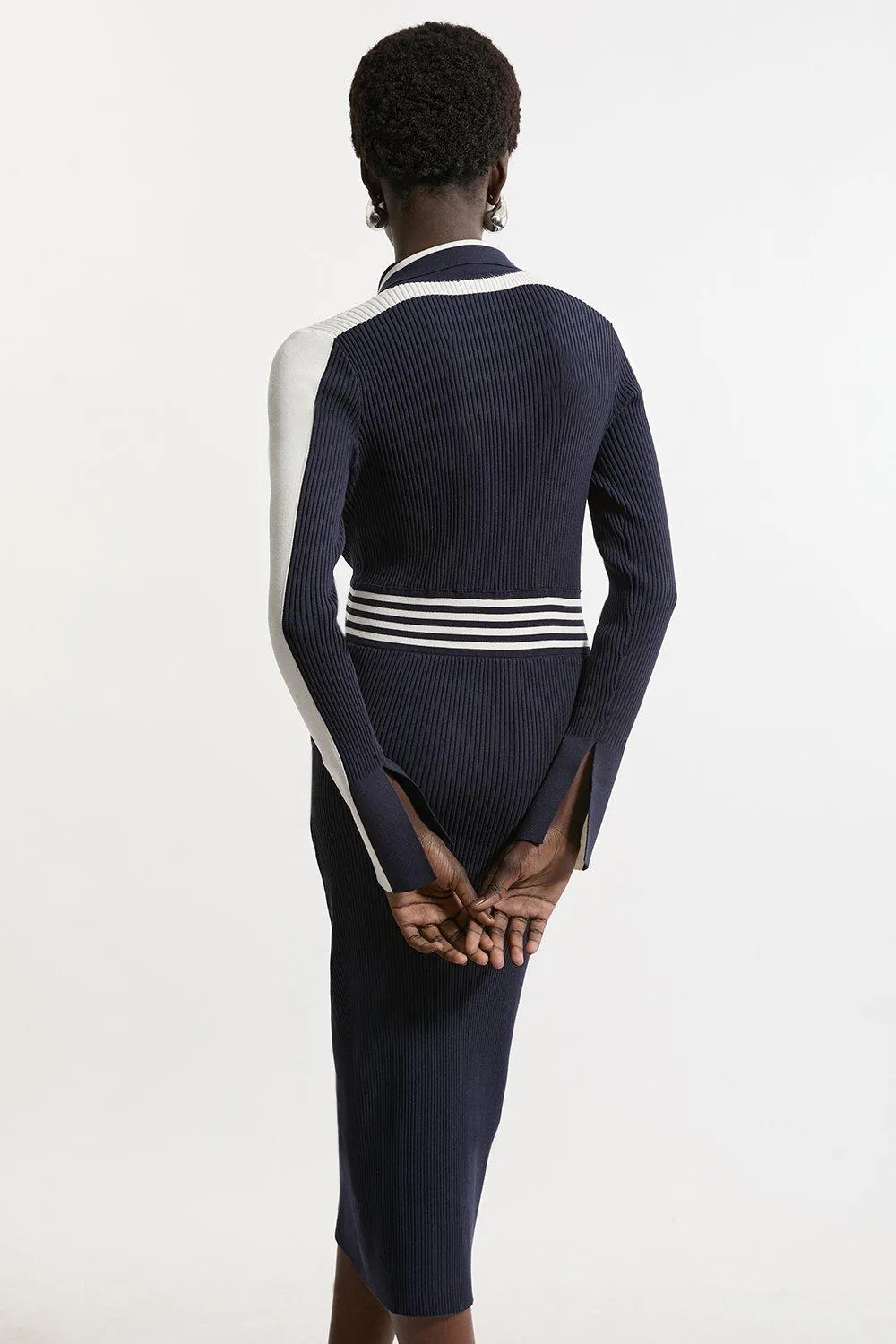 Rib Knit Polo Zip Up Midi Dress BKK19436