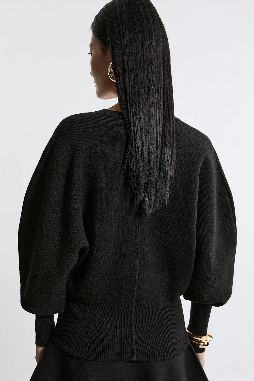 Compact Wool Look V Neck Batwing Knit Sweater BKK19493