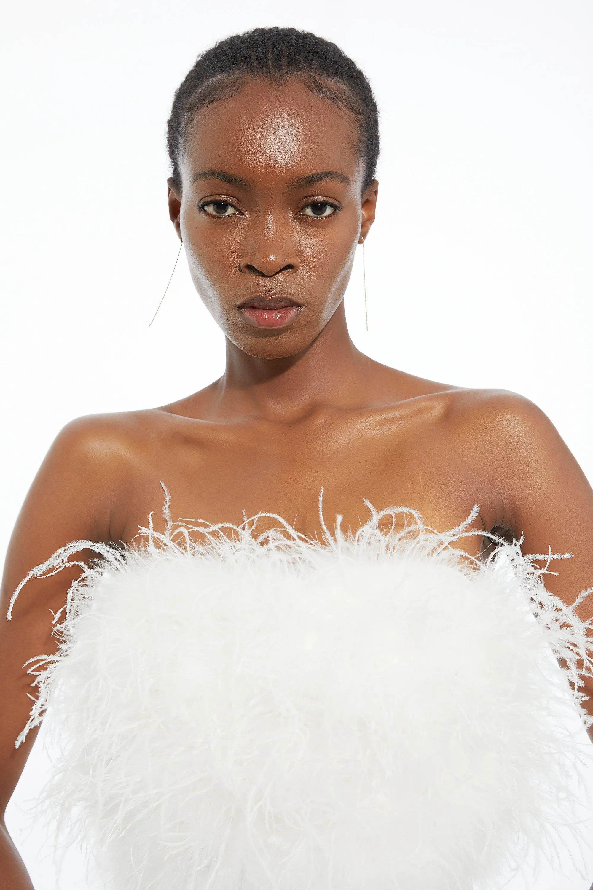 Figure Form Bandage Feather Detail Bandeau Knit Midi Dress BKK19496