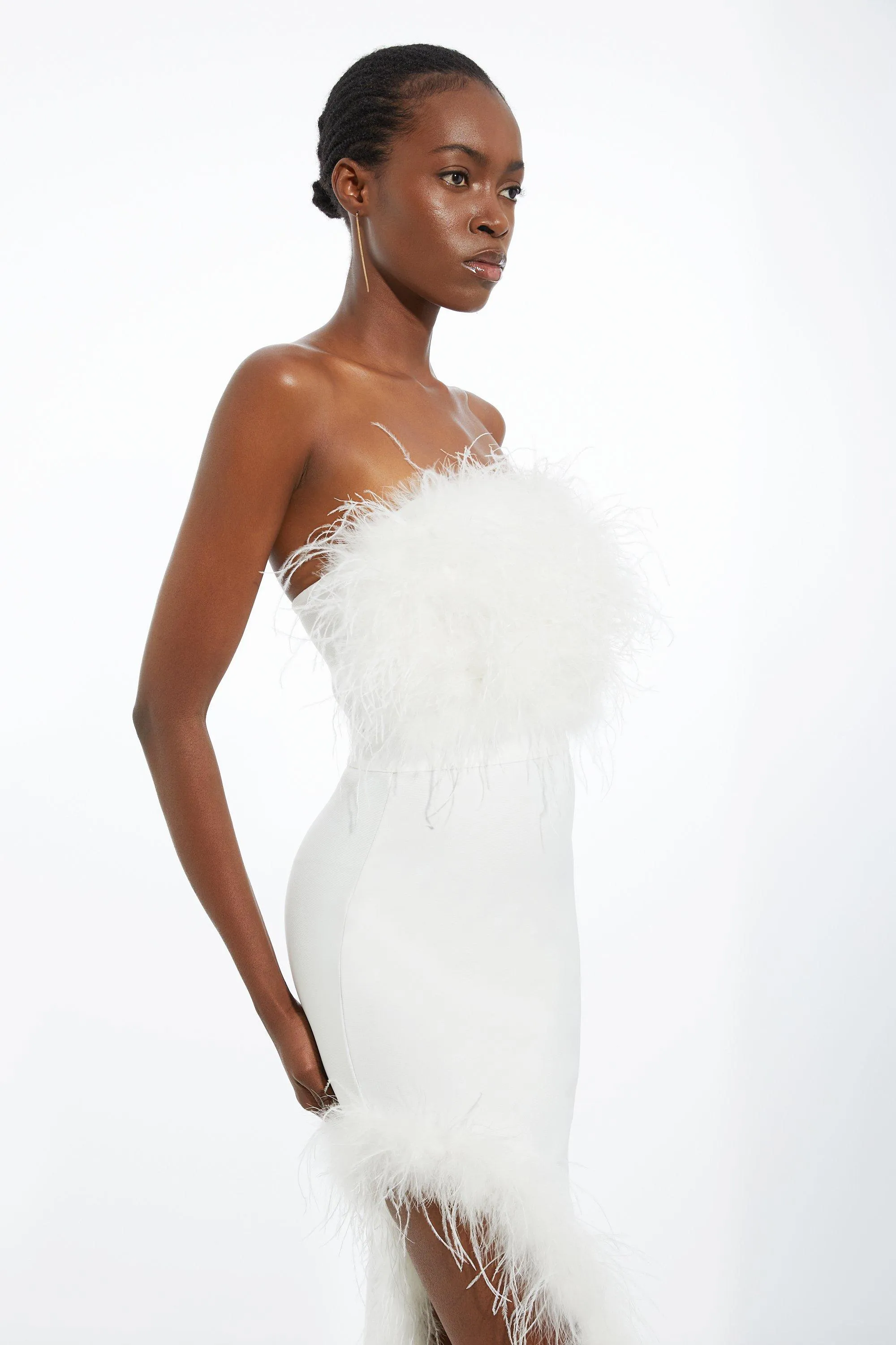 Figure Form Bandage Feather Detail Bandeau Knit Midi Dress BKK19496 3 Figure Form Bandage Feather Detail Bandeau Knit Midi Dress BKK19496