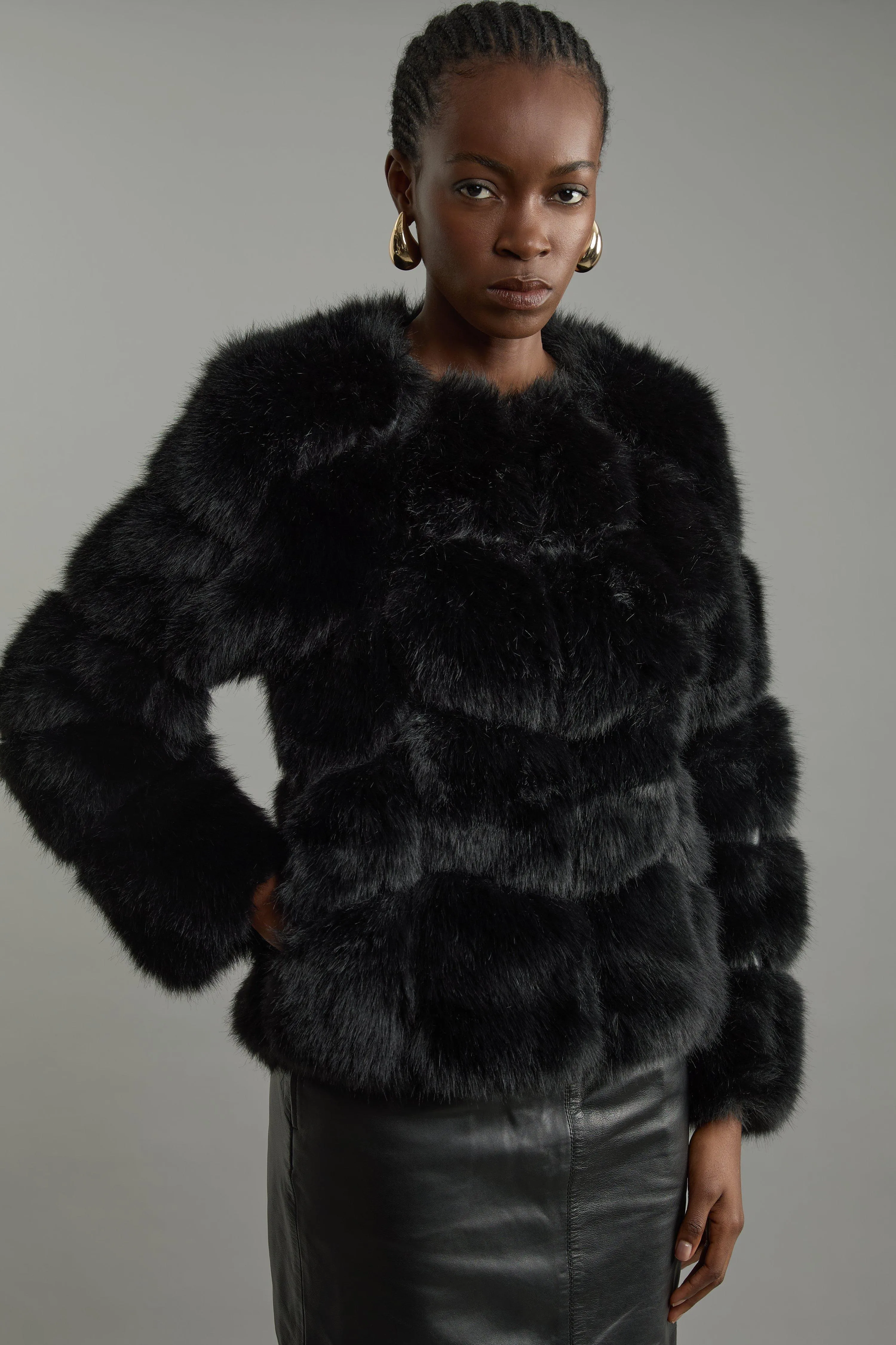 Faux Fur Panelled Long Sleeve Jacket BKK19744