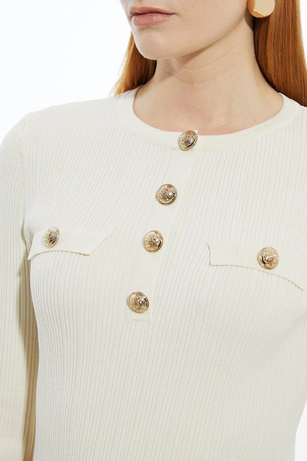 Military Trim Rib Long Sleeve Knit Top BKK19834 3 Military Trim Rib Long Sleeve Knit Top BKK19834