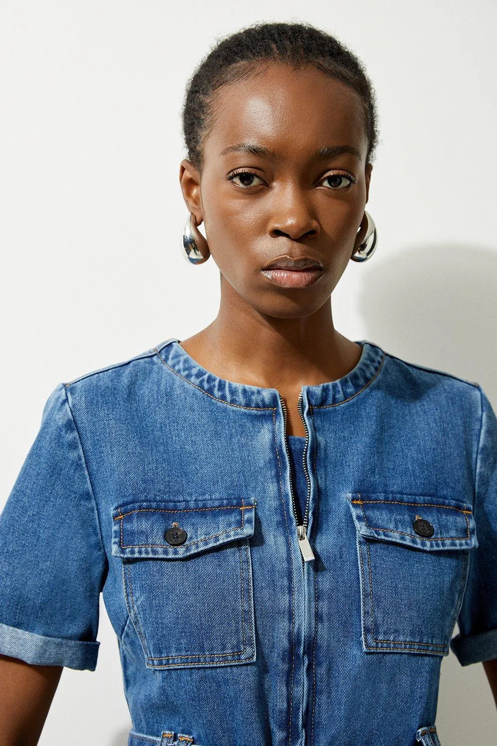 Denim Cargo Pocket Belted Romper BKK19893