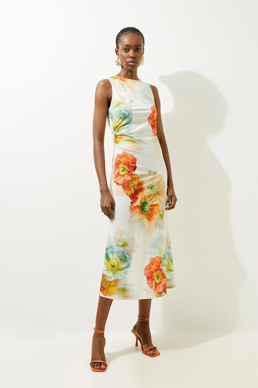 Abstract Floral Printed Jersey Crepe Midi Dress BKK19900