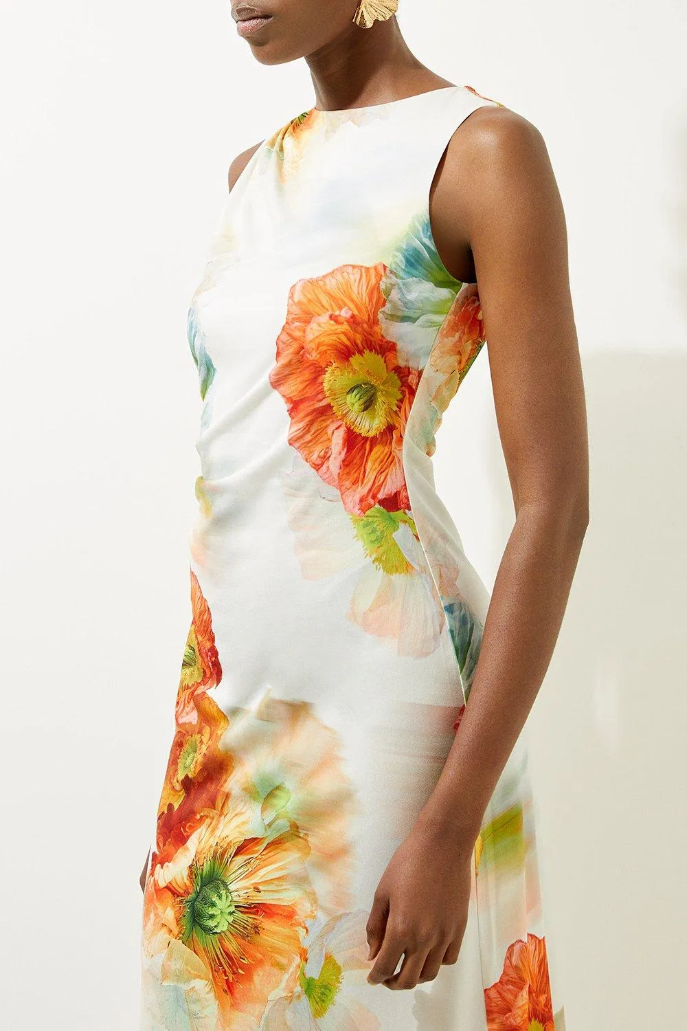 Abstract Floral Printed Jersey Crepe Midi Dress BKK19900