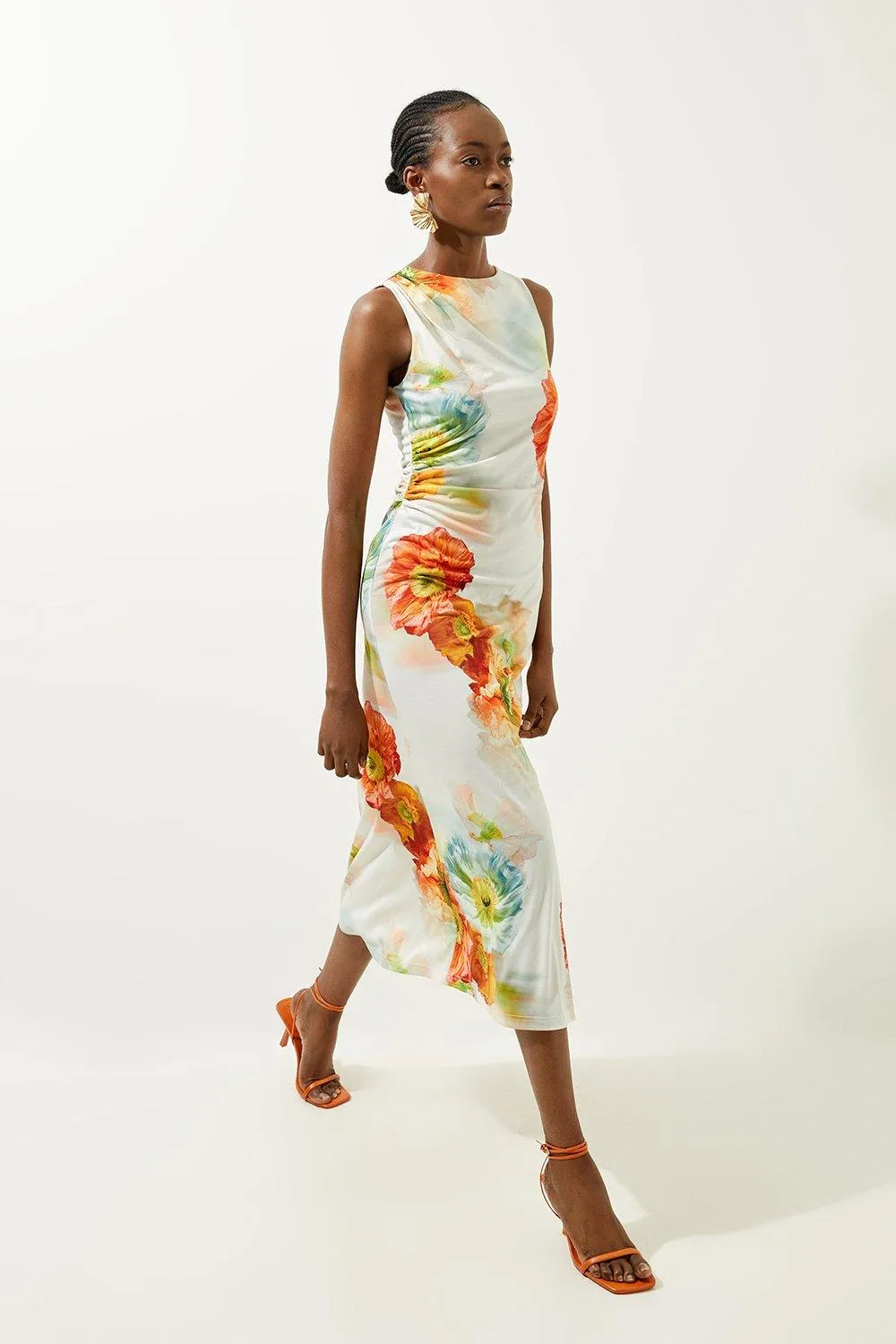 Abstract Floral Printed Jersey Crepe Midi Dress BKK19900 3 Abstract Floral Printed Jersey Crepe Midi Dress BKK19900