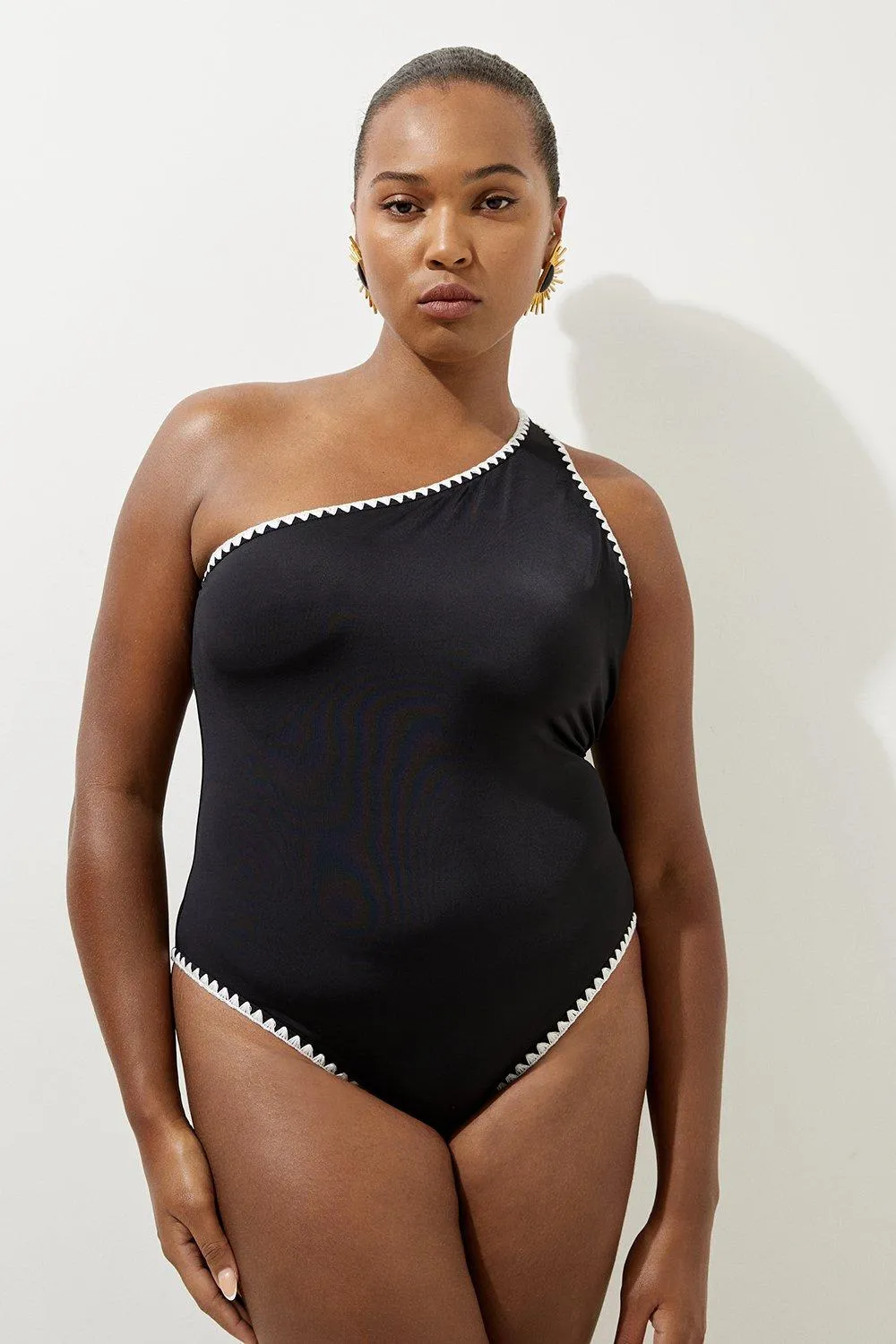 Plus Size Contrast Stitch One Shoulder Swimsuit BKK19921
