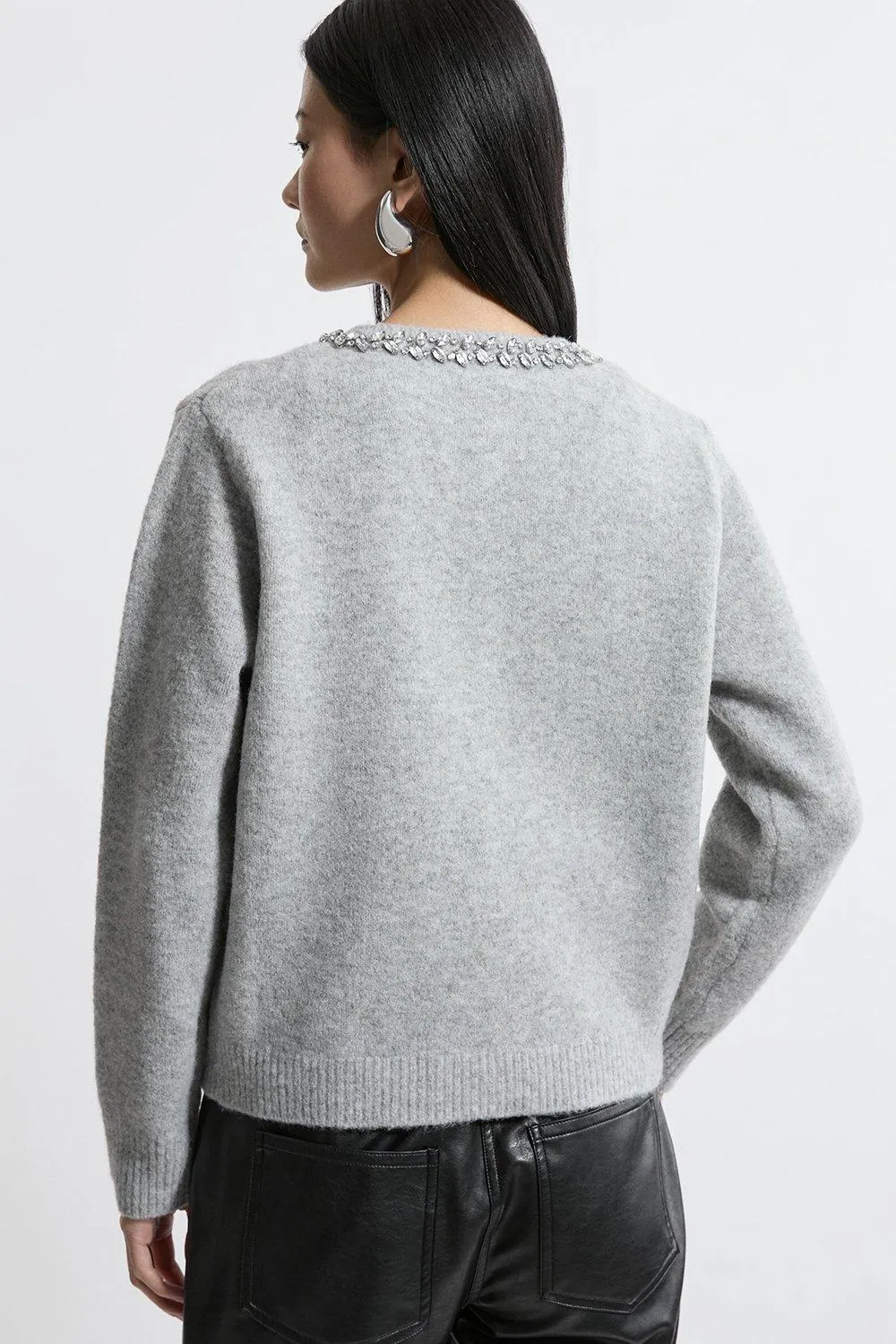 Embellished Trim Cosy Knit Cardigan BKK19956