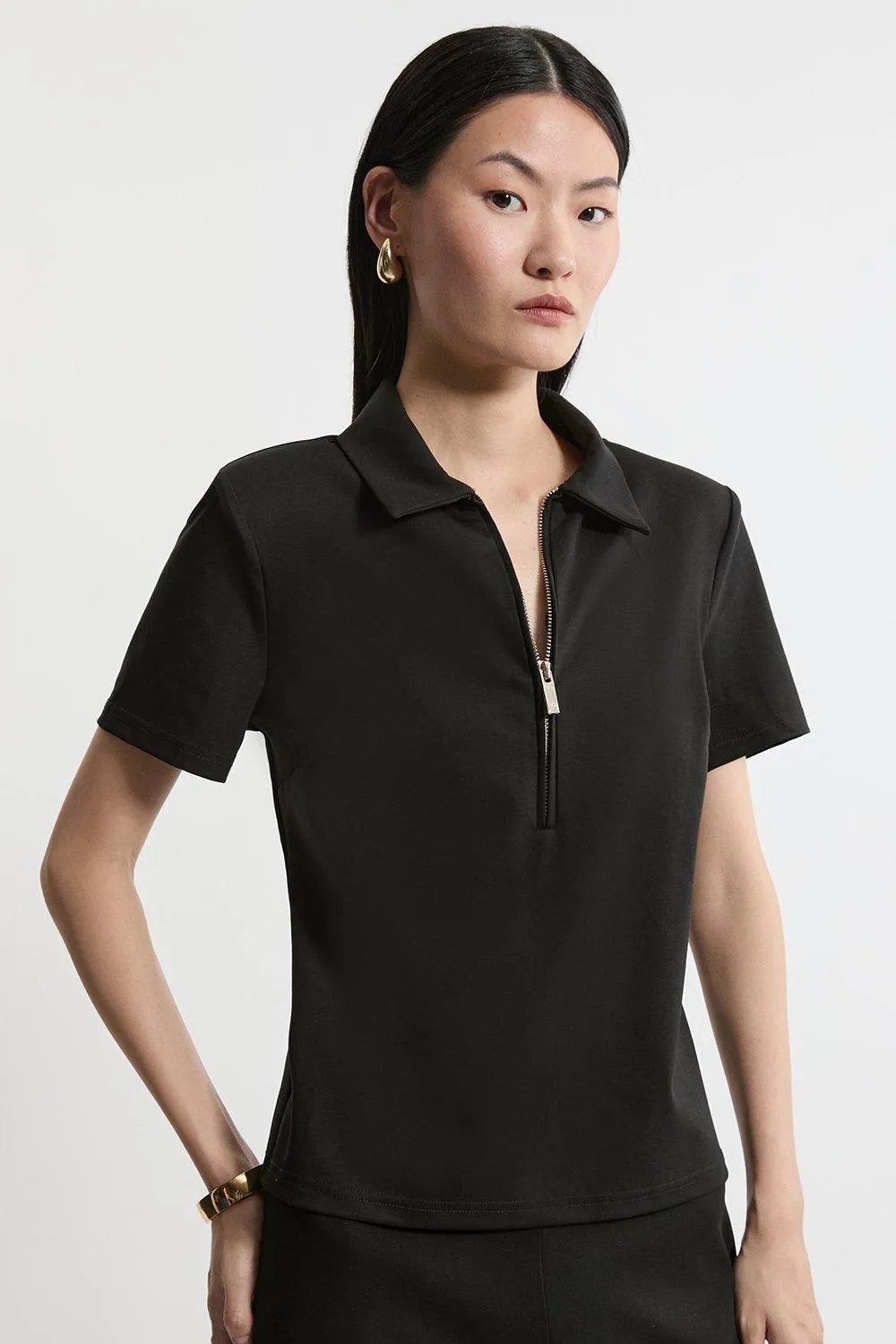 Luxe Ponte Jersey Polo Shirt BKK20015