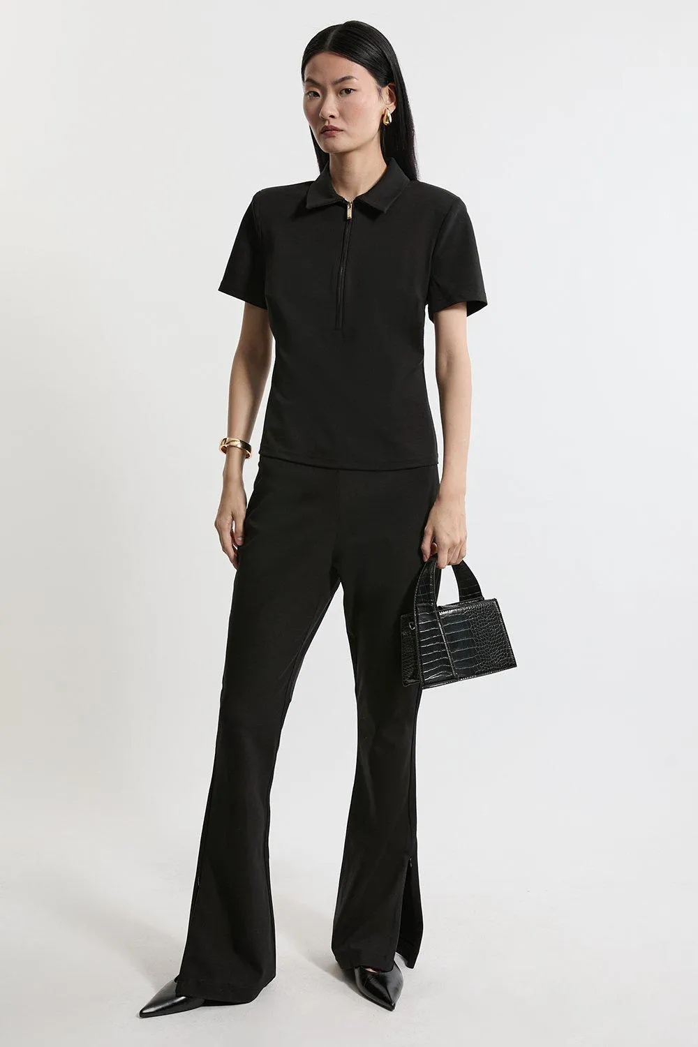 Luxe Ponte Jersey Polo Shirt BKK20015